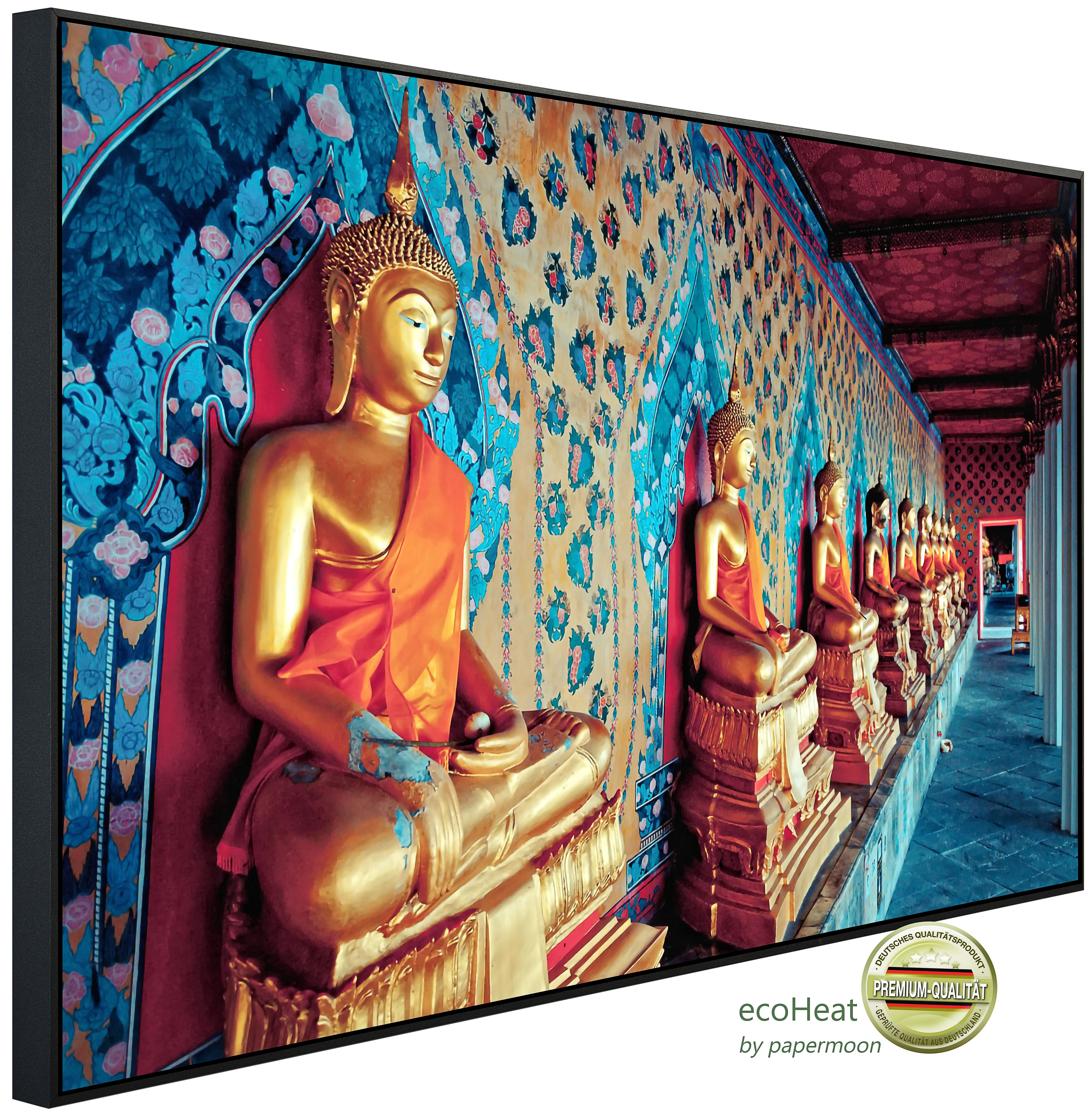 Papermoon Infrarotheizung INFRAROT-BILD-HEIZUNG, Goldene Statuen Buddhas, TÜV-Rheinland/GS zertifiziert, angenehme Strahlungswärme