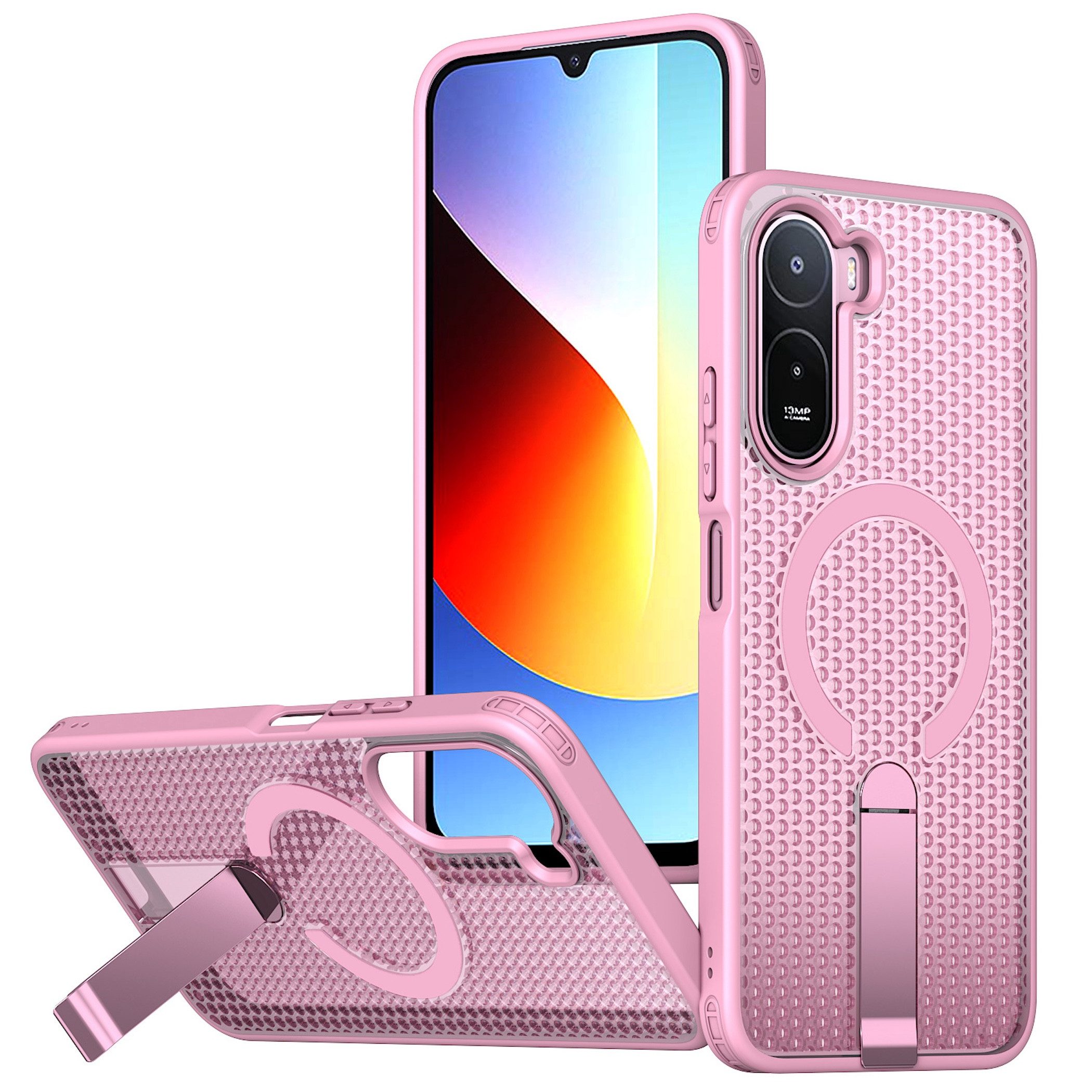 Wigento Handyhülle Magnetische Kickstand Silikon Xiaomi Redmi A7 Pro TPU / PC Rosa 6,9 Zoll, Magnetring, Kamera Schutz, stoßabsorbierend, auftsellbar