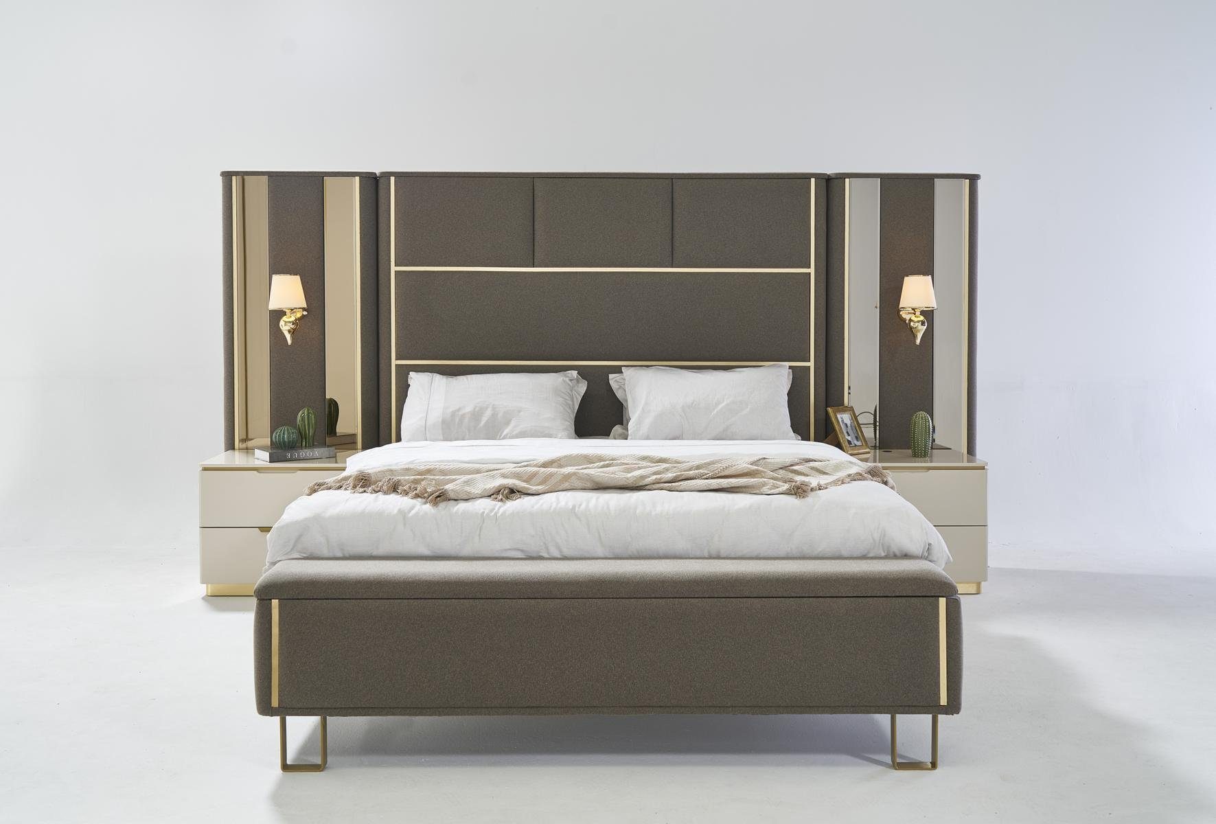 JVmoebel Schlafzimmer-Set, Bett Doppelbett 2x Nachttische Holz Design Betten Schlafzimmer Polster