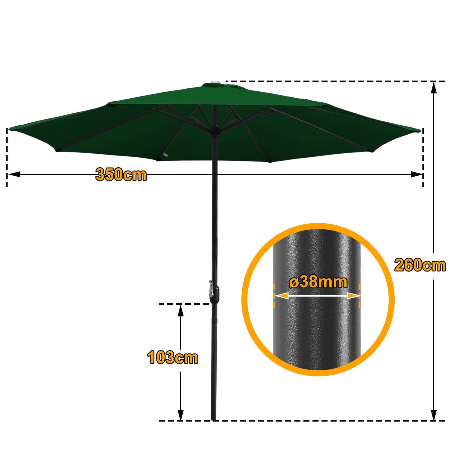 Clanmacy Sonnenschirm Sonnenschirm Rund,Kurbel,Knickbar,Eisen,350cm,Grün günstig online kaufen