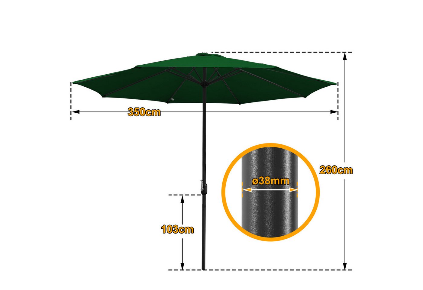 Thumbnail - Clanmacy Sonnenschirm Sonnenschirm Rund,Kurbel,Knickbar,Eisen,350cm,Grün