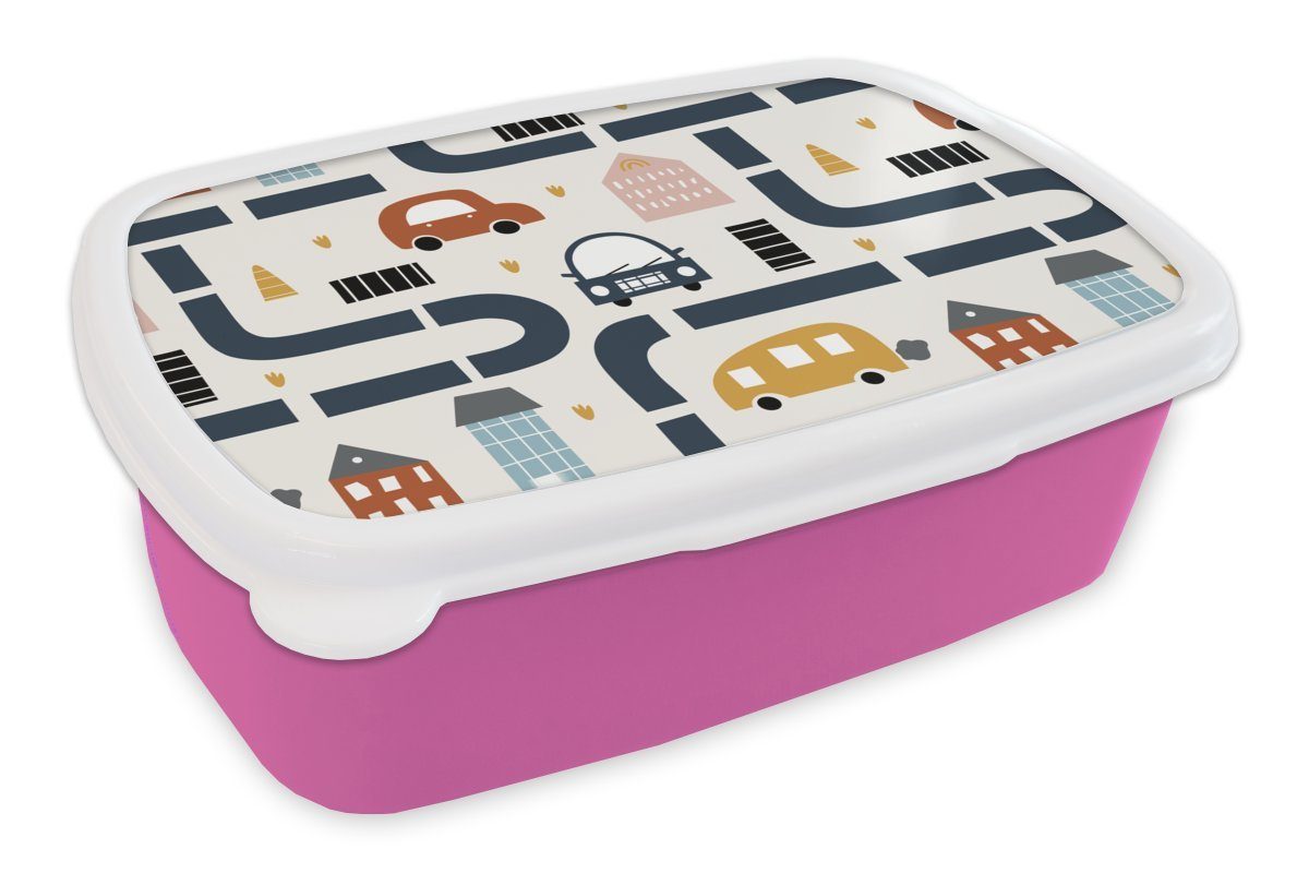 - Auto Lunchbox MuchoWow - Kunststoff rosa (2-tlg), Design - für Brotbox Kinder, Snackbox, Kinder, Brotdose Mädchen, Kunststoff, Erwachsene, Jungen