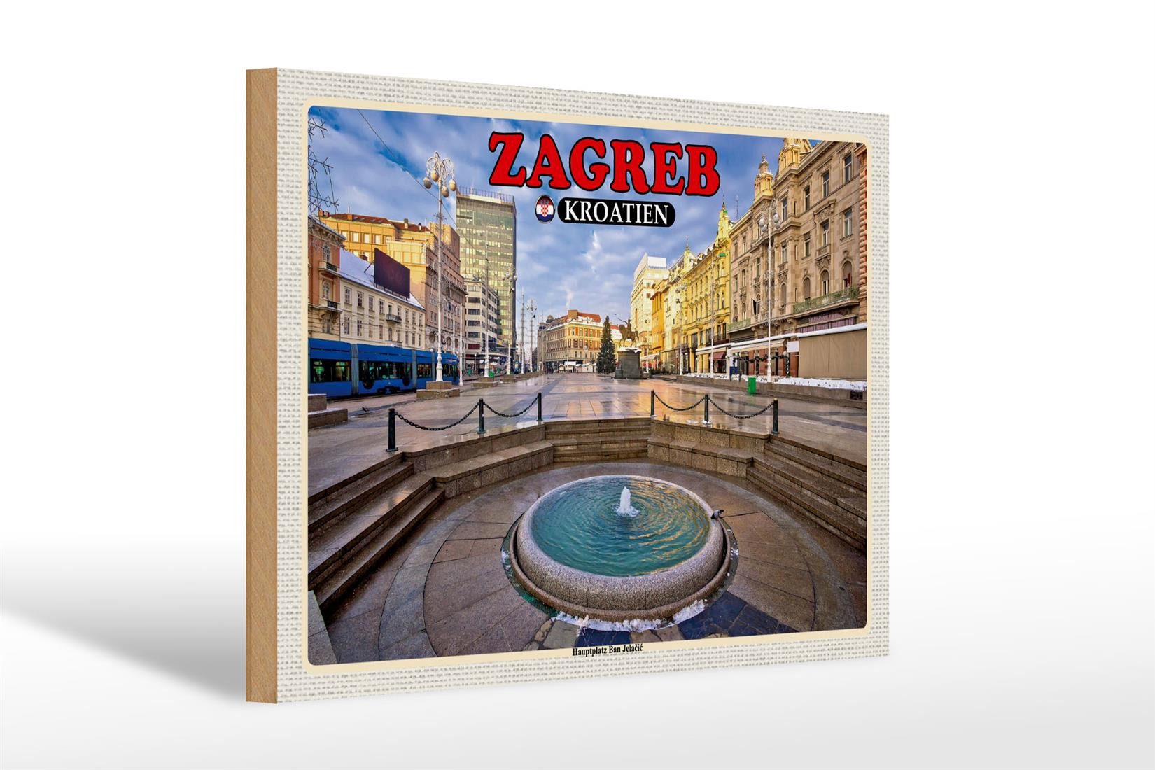 Femer GmbH Holzbild Reise 30x20cm Zagreb Kroatien Hauptplatz Ban Jelacic, (1 St), Glatte Holzfaserplatte (MDF), vorn beschichtet
