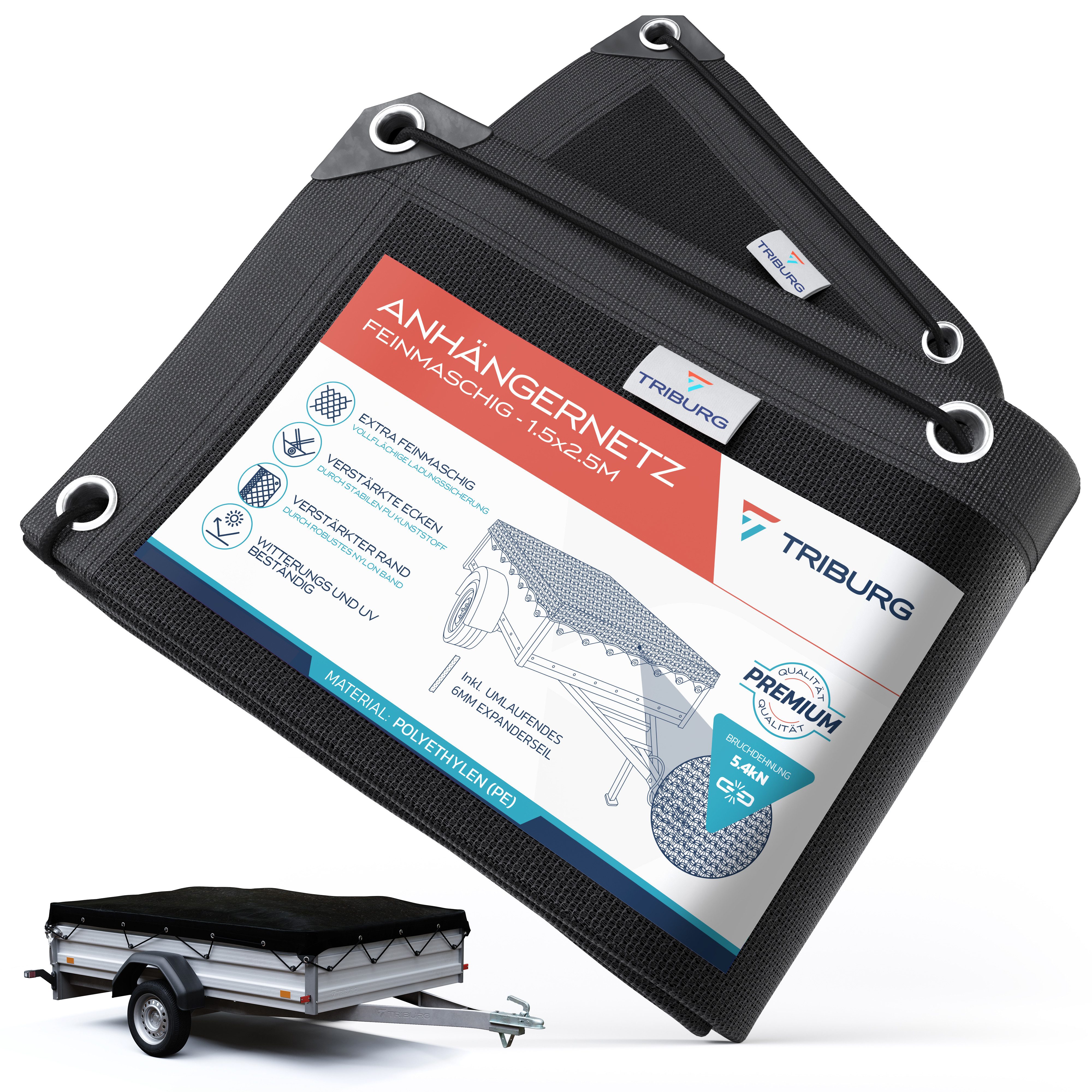 TRIBURG Anhängernetz TRIBURG Anhängernetz Feinmaschig - Abdecknetz für Anhänger, Anhänger Netz Engmaschig als Ladungssicherungsnetz