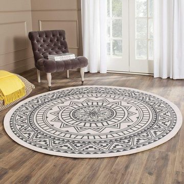 Teppichunterlage Teppich rund mit Fransen rutschfest,Mandala Muster 120 cm, LENBEST