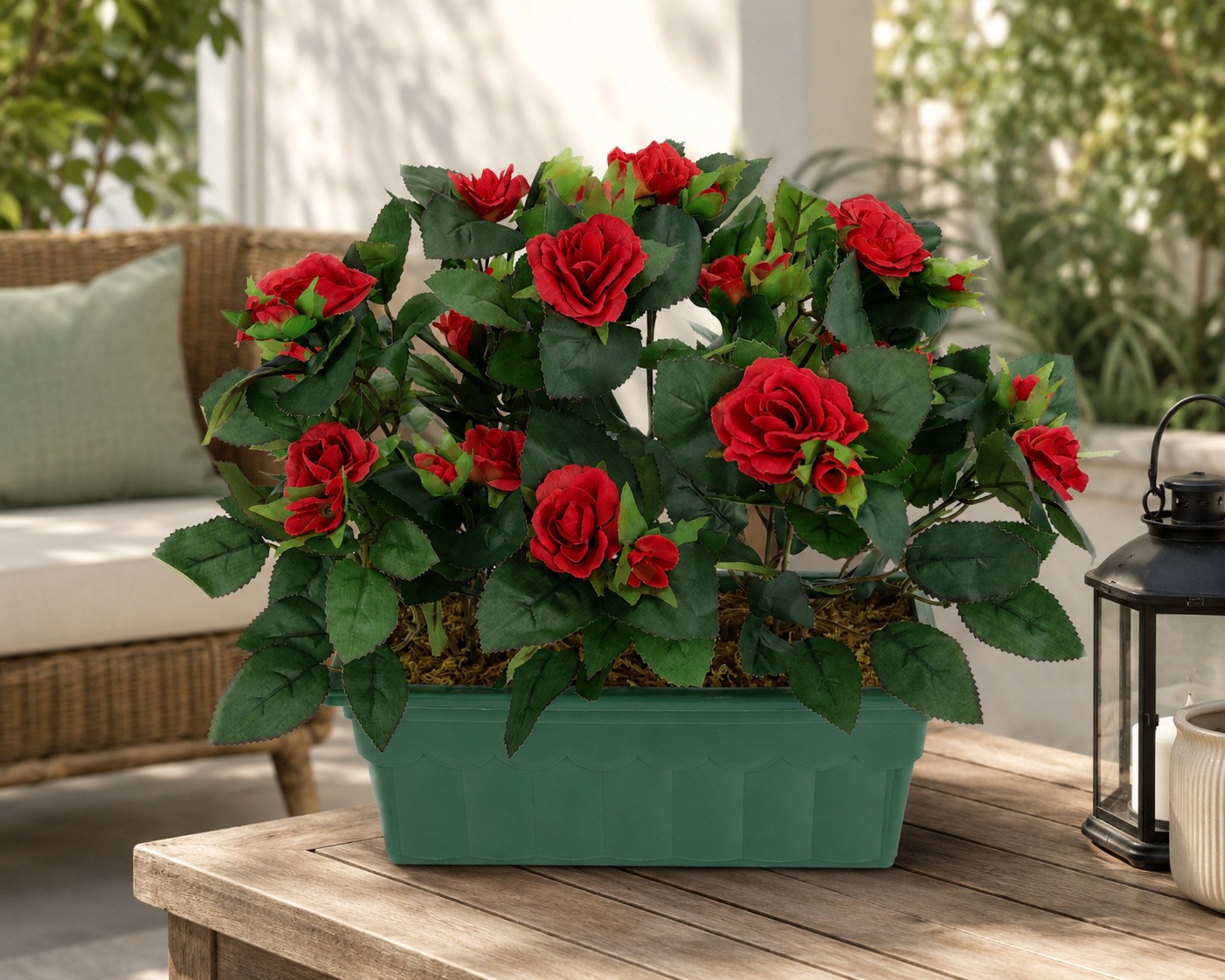 Kunstblume Künstlicher Wildrosen-Busch im Kasten 30cm Deko Rosen Kunstrosen Rose, I.GE.A., Höhe 30 cm, Rosenbusch Wildröschen Kunstpflanze Blume Hochzeitsdeko D – Bild 3 von 3