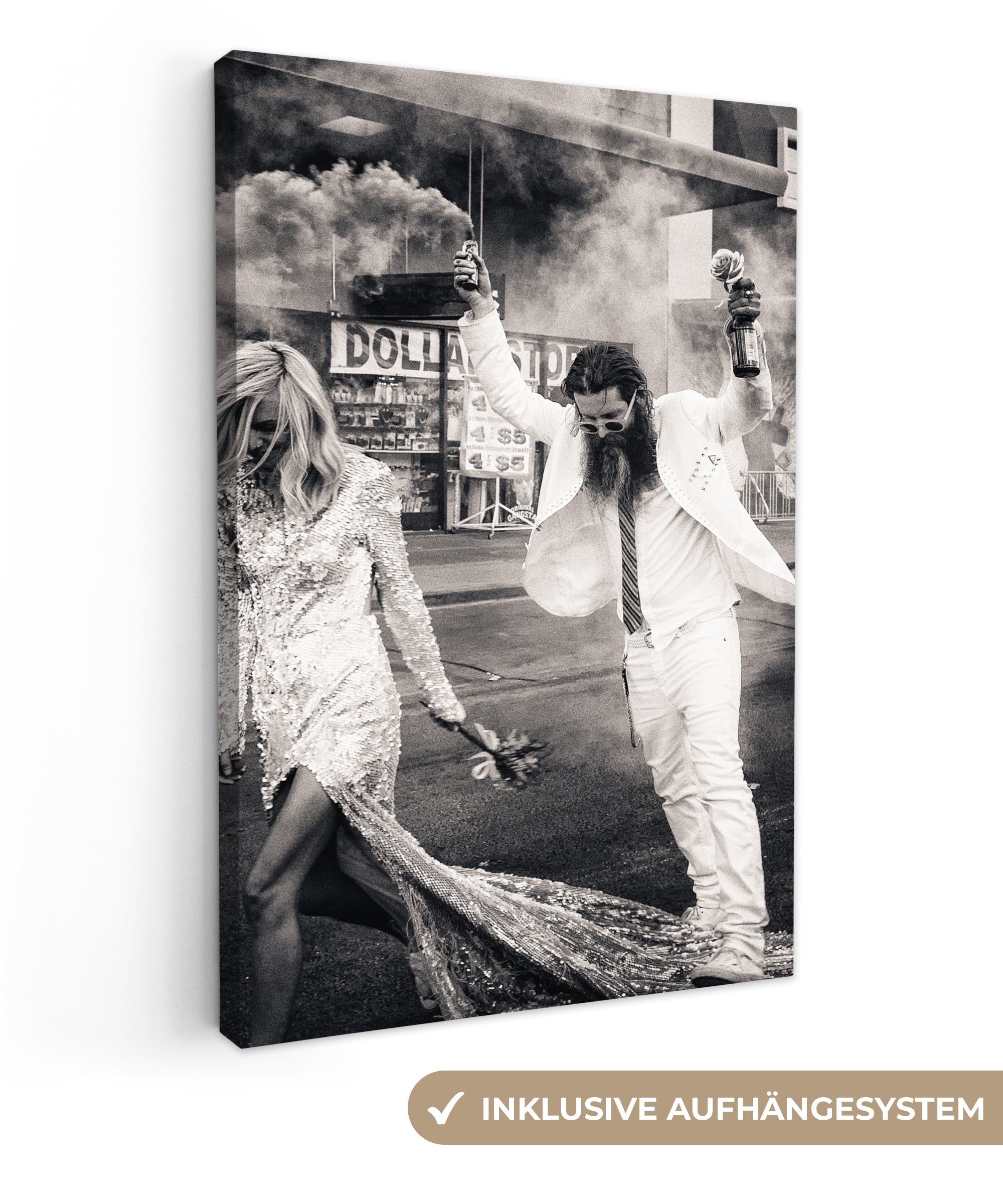OneMillionCanvasses® Leinwandbild Las Vegas - Party - Ehepaar - Schwarz und weiß, Fotodruck (1 St), Leinwand Canvas Wandbild, Wanddekoration 20x30 cm