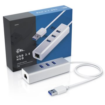 CSL USB-Adapter, 3-Port USB 3.2 Gen1 Verteiler inkl. Netzwerkadapter mit RJ45 Buchse