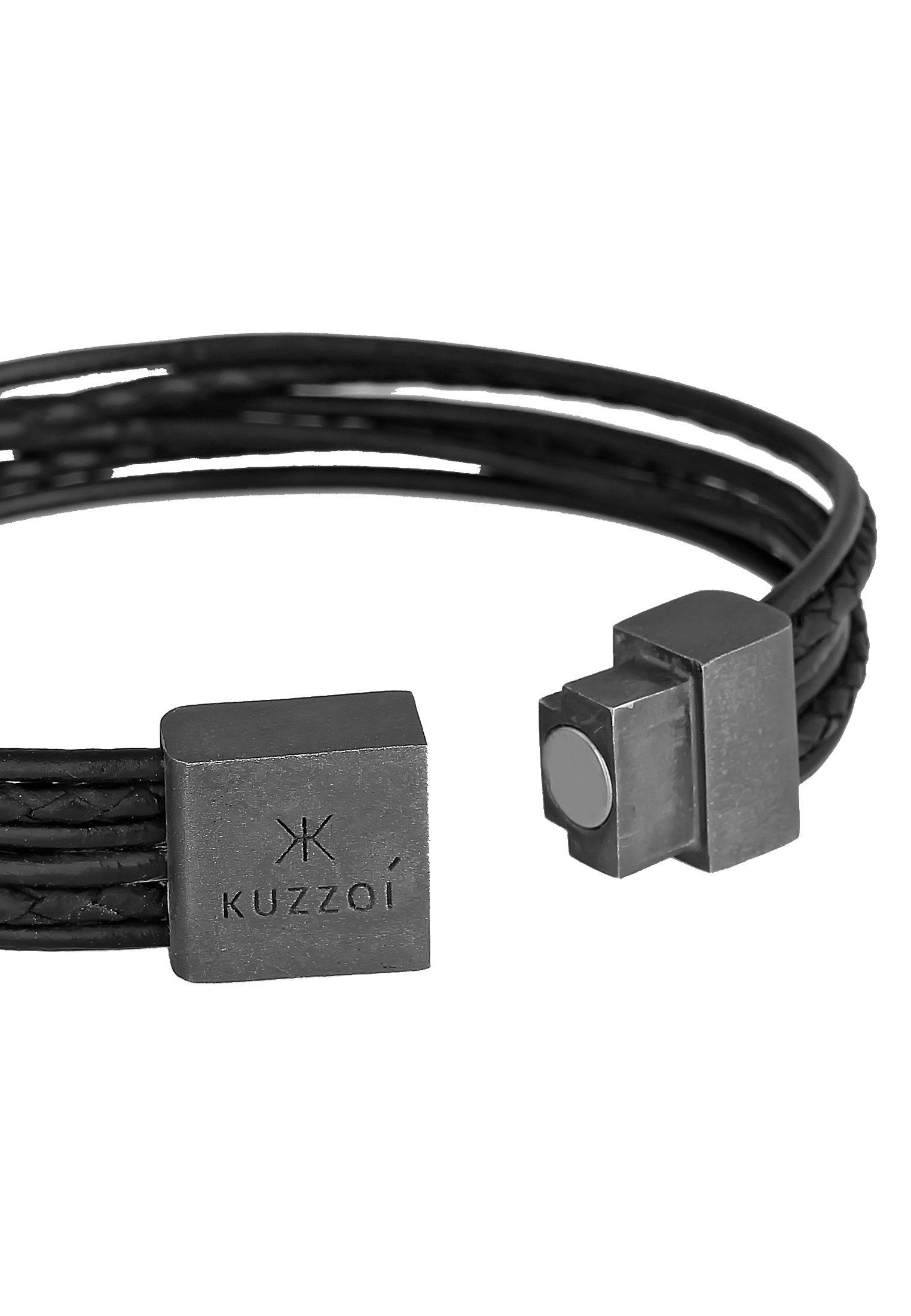 Kuzzoi Armband Leder 6-reihig Magnet Silber Basic oxidiert 925
