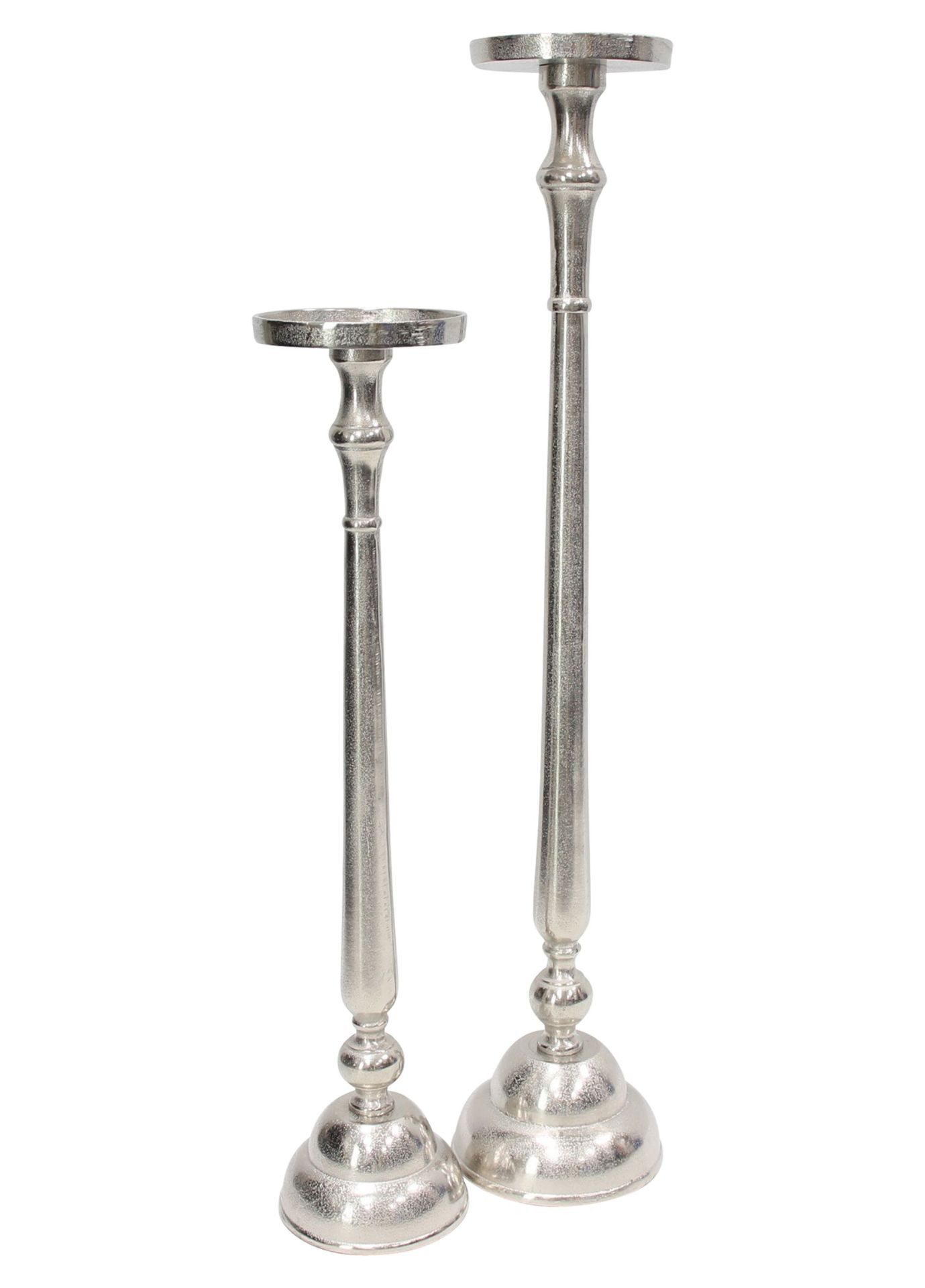 Dekoleidenschaft Kerzenständer "XXL" aus Aluminiumguss silber, 70 + 89 cm hoch, Alu Kerzenhalter (2 St., im Set), für Stumpenkerzen