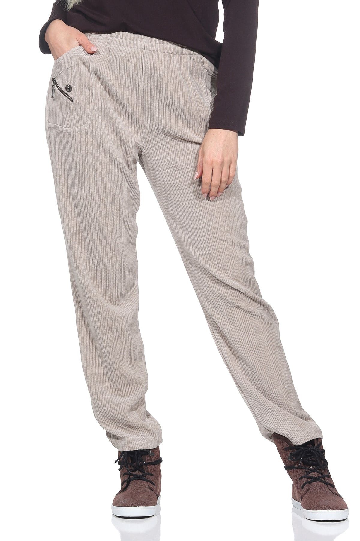 Cherry Berry Cordhose Stretchhose Damen Weiche Cord Schlupfhose Kurzgröße Kurzgröße, elastischer Bund, Unifarben – Bild 3 von 5
