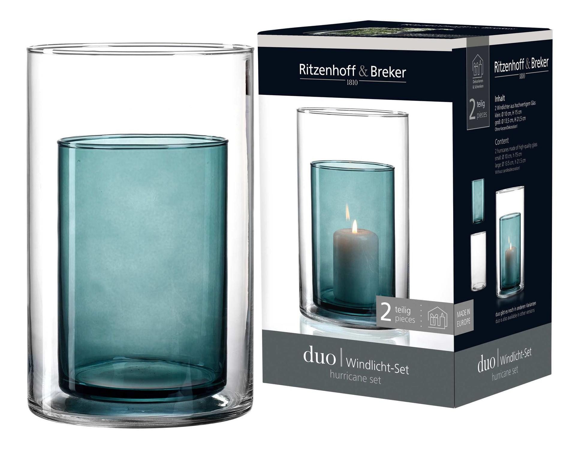 Ritzenhoff & Breker Windlicht Windlicht-Set Duo 2-teilig Glas Blau (2 St)