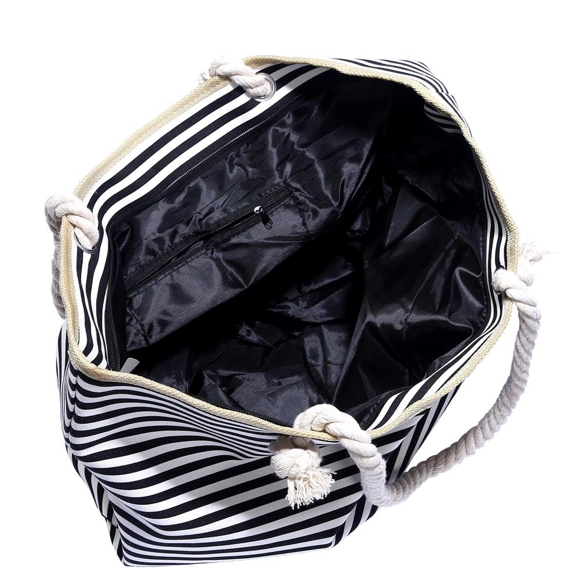 Große Beutel (2-tlg), Reißverschluss, Tasche Strandtasche mit gestreift wasserabweisende Shopper inkl. schwarz-weiß Strandtasche, kleinem DonDon