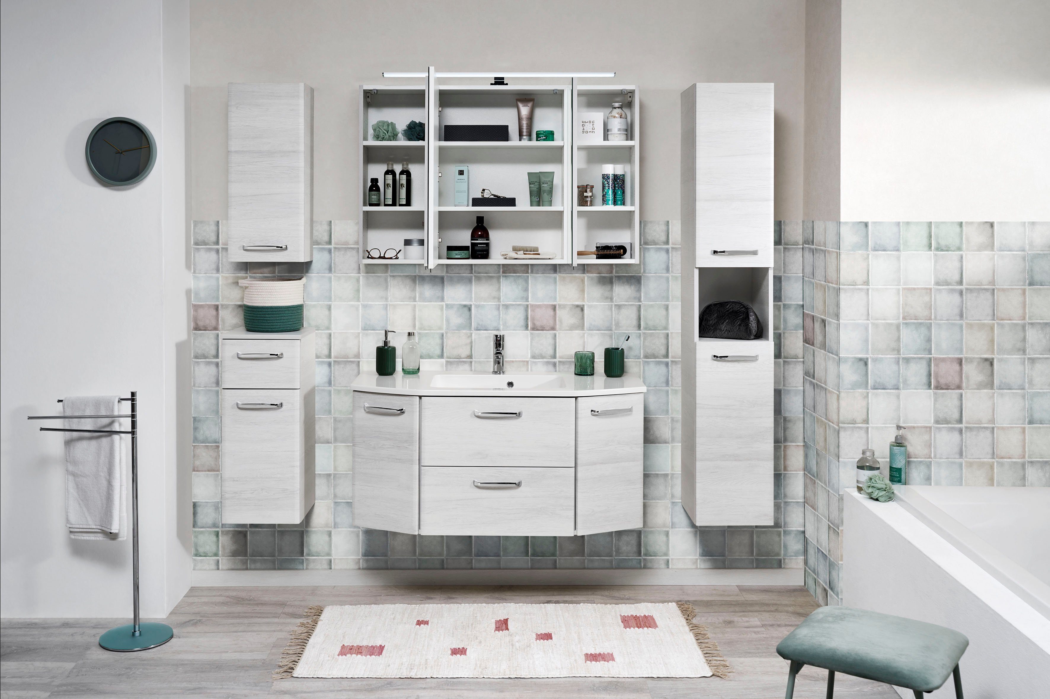 Saphir Quickset vanity unit including mineral marble washbasin, 112cm wide, 2 doors, base cabinet with sink, including door dampers, chrome handles