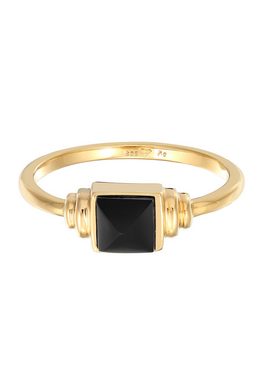 Elli Premium Fingerring Onyx Quadrat Vintage 925 Silber vergoldet, Viereck