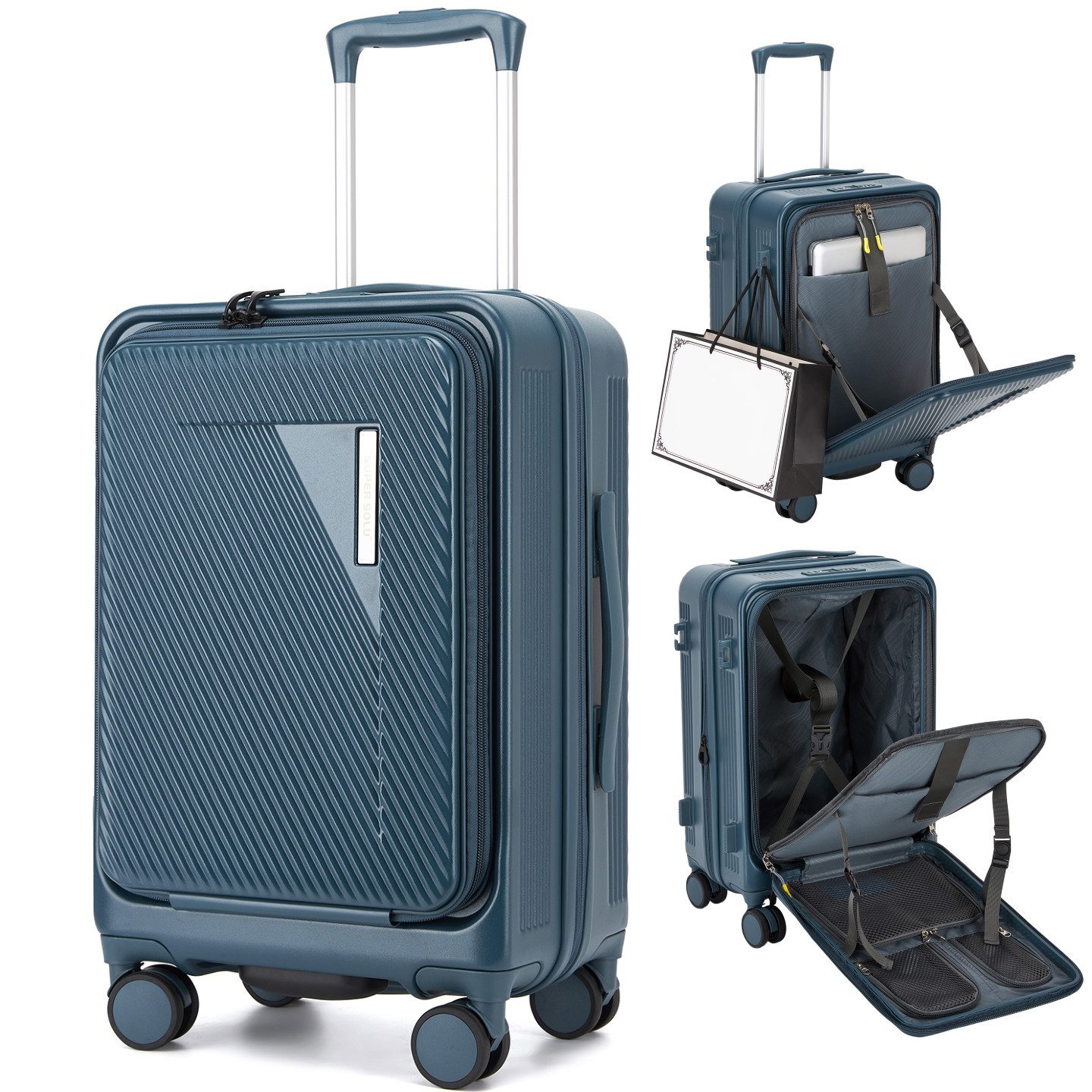 Handgepäck-Trolley Hartschalenkoffer 55cm PC erweiterbar mit Frontöffnung & Laptopfach