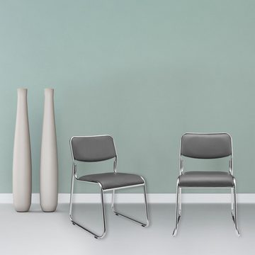 pro.tec Stapelstuhl, »Office« 4er Set stapelbar ergonomisch Kunstlederbezug Grau