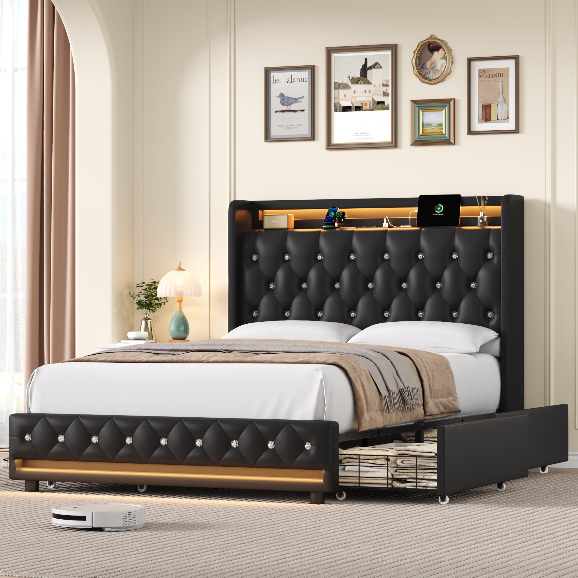 Homfa Polsterbett 140x200 Bett Doppelbett Bettgestell, mit Ladefunktion und günstig online kaufen