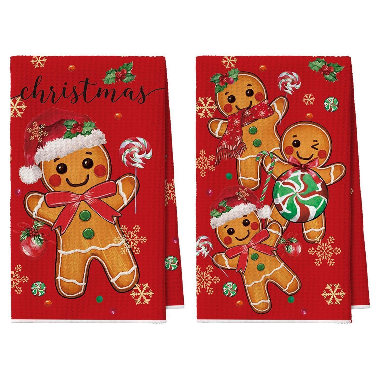 LuxusKollektion Küchentücher 2er Set Rot 42x65cm Lebkuchenmann Mikrofasertuch (Textil, 42x65 cm, 2-tlg)