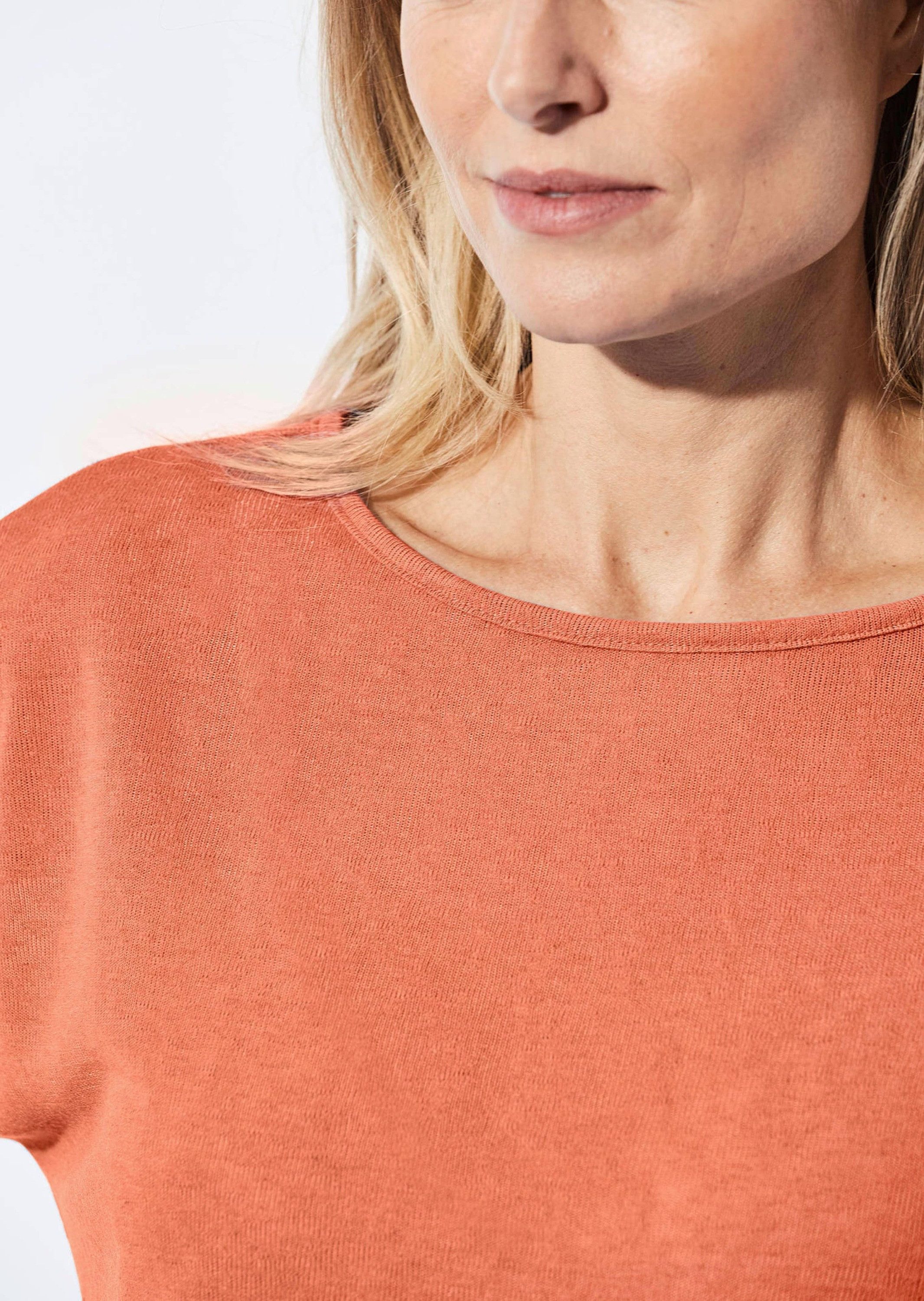 GOLDNER T-Shirt Leinenoptik-Shirt, U-Boot-Ausschnitt Uni-Design mit elegantem U-Boot-Ausschnitt und modernem Bund