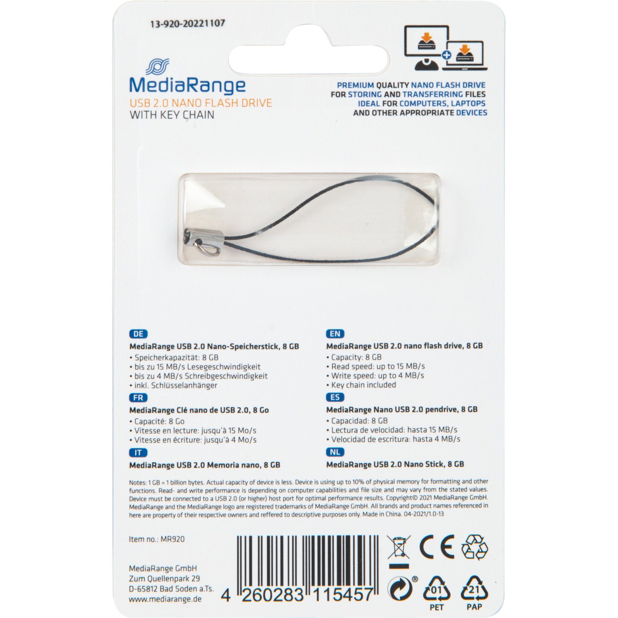 Mediarange MediaRange USB Nano 8 GB, USB-Stick, (USB-A 2.0) USB-Stick