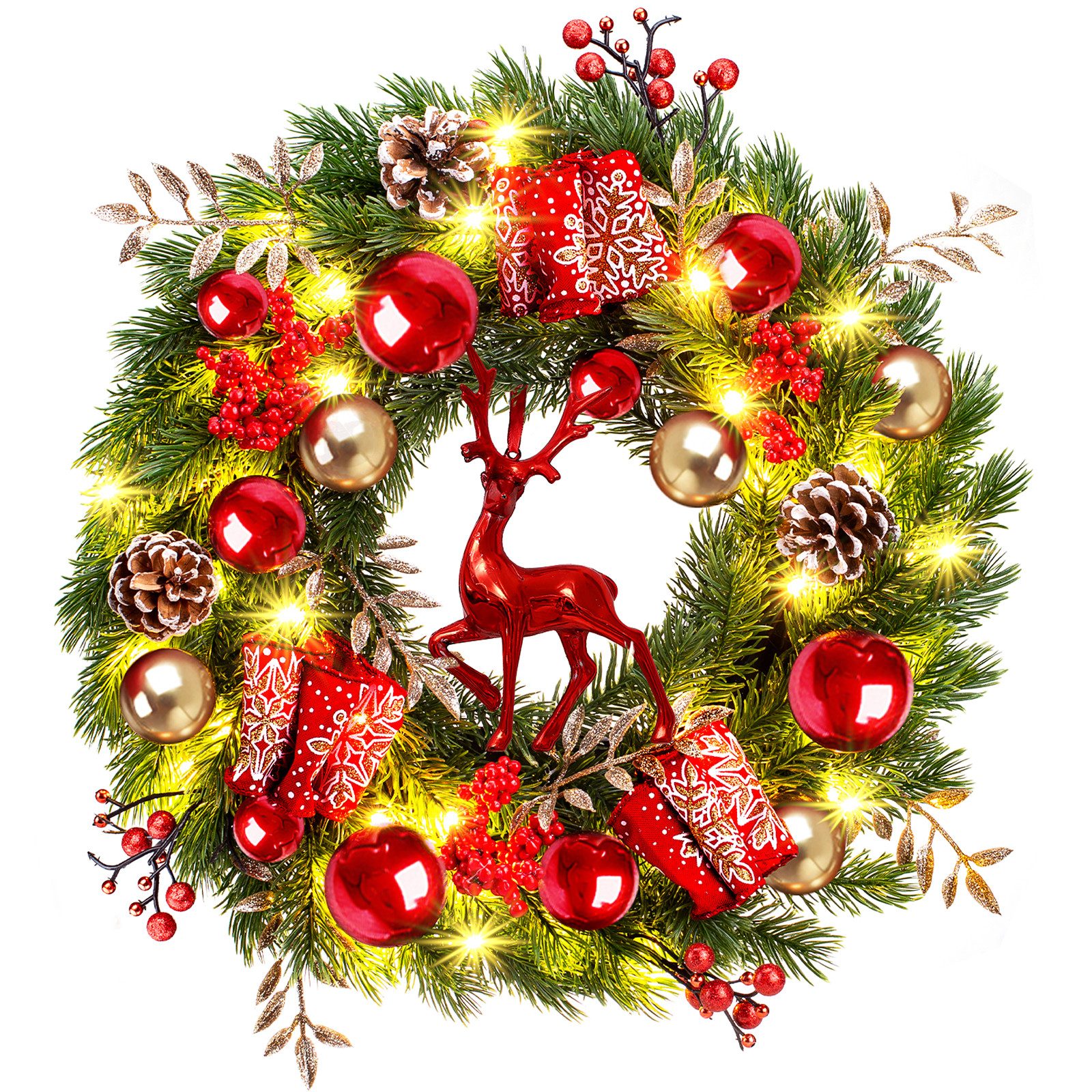 Kunstkranz weihnachtsdeko 40cm türkranz weihnachten adventskranz mit Timer 8 Modi, Quntis, Weihnachtsgirlande, Weihnachtskranz für …