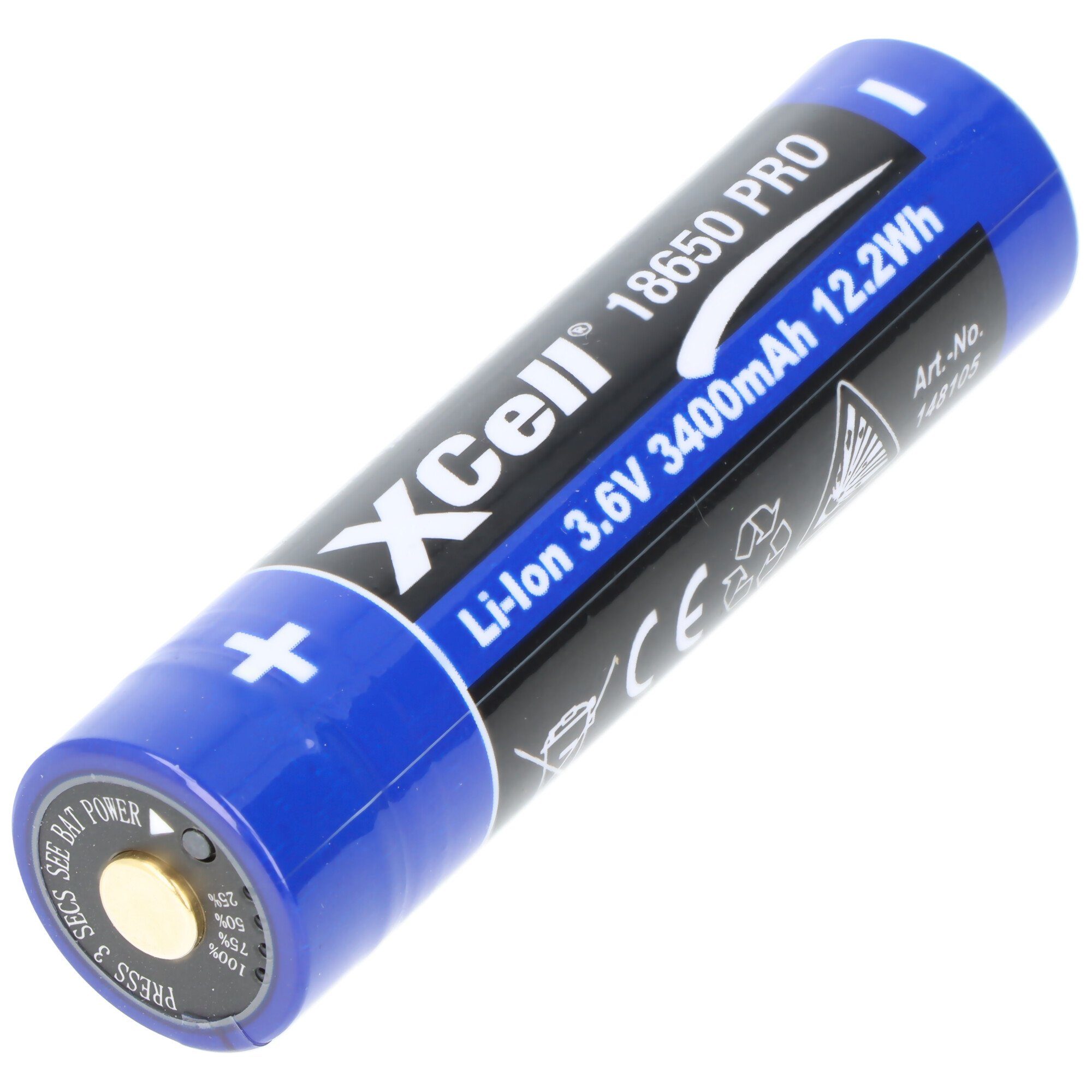 XCell Pro 18650 Li-Ion Akku geschützter Li-Ion Akku, mit USB-C Ladebuchse, Akku 3400 mAh (3,6 V)