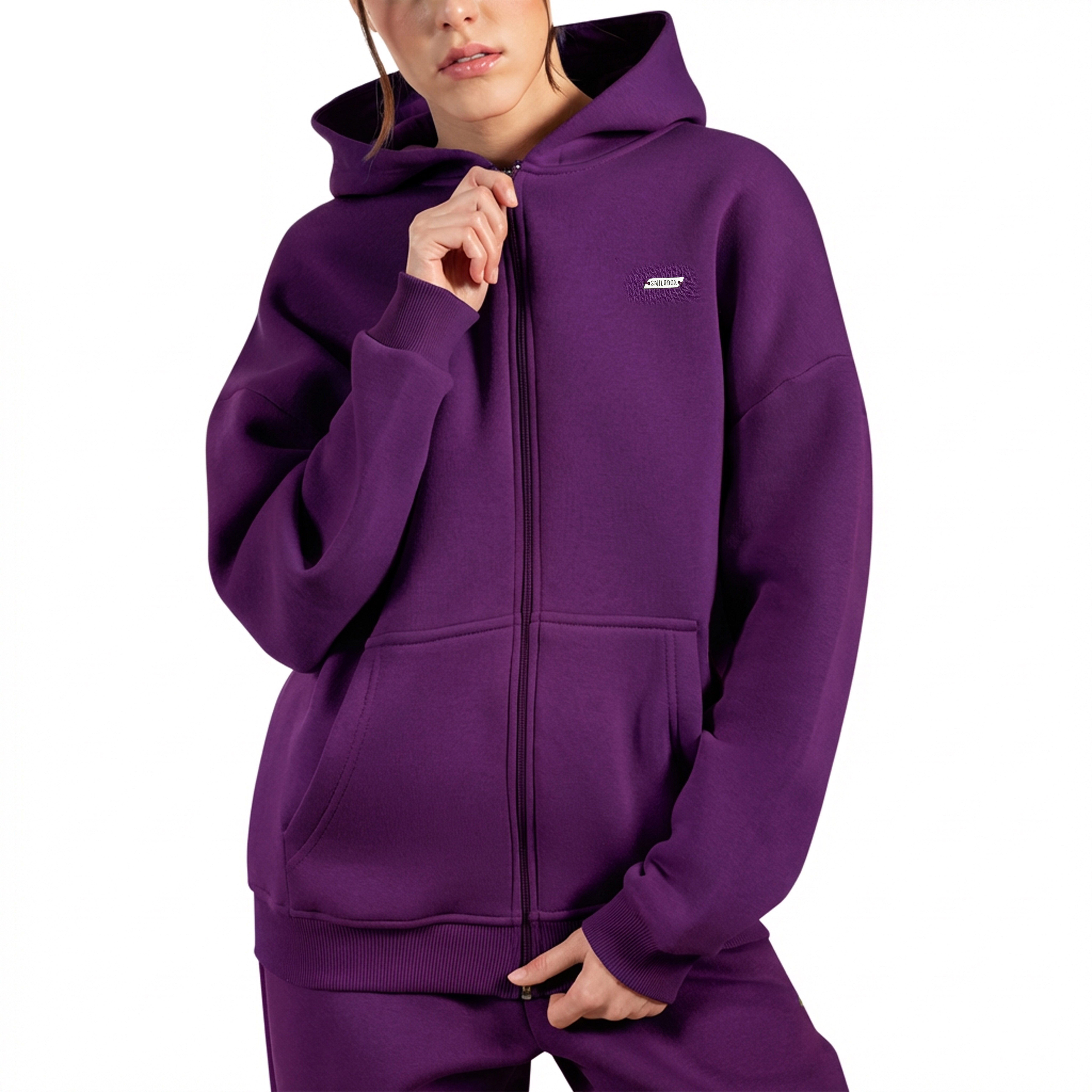 Smilodox Hoodie Lyanna, Oversize Zip Kapuzenpullover mit Reißverschluss, Flauschig Sweatshirt Kängurutasche Pulli Sweater warm bequem Streetstyle Alltag