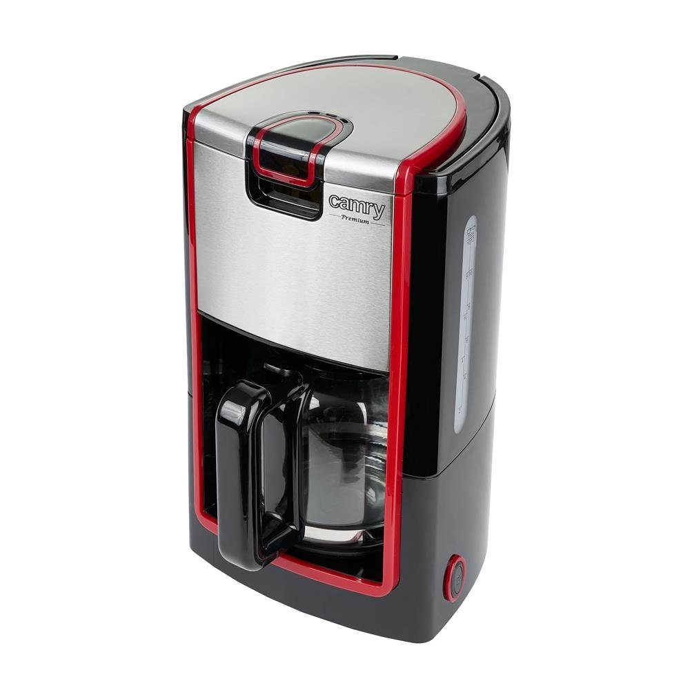 Camry Filterkaffeemaschine, 1.2l Kaffeekanne, herausnehmbarer Permanentfilter 4, Kaffeeautomat, mit Glaskanne, Schwarz, herausnehmbarer Permanentfilter, Schwenkbarer Filterhalter, Wassertank mit Wasserstandsfenster, Anti-Tropf-Ventil