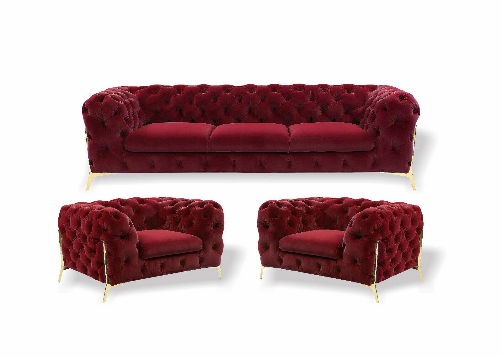 luxus Sofa-Set JVmoebel Sofa, Chesterfield Rot 3+1+1