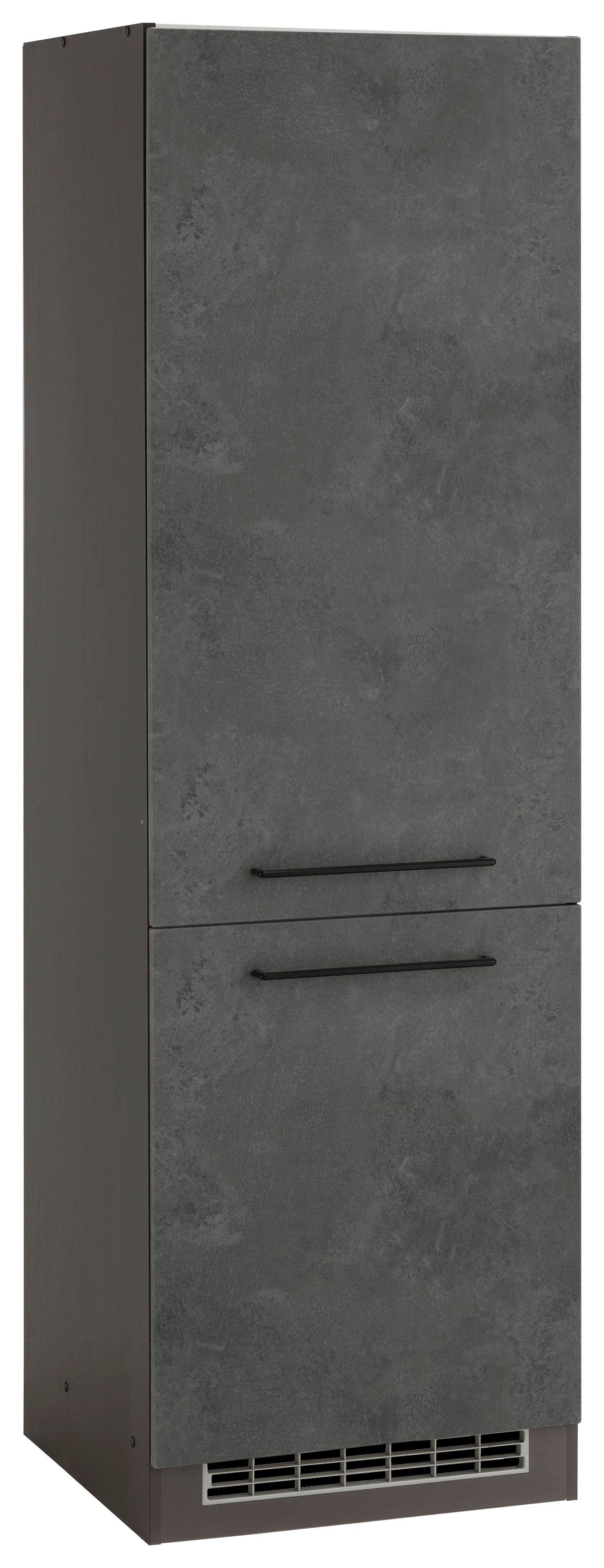 HELD MÖBEL Kühlumbauschrank Tulsa 60 cm breit, 200 cm hoch, 2 Türen, schwarzer Metallgriff, MDF Front betonfarben dunkel | grafit | Umbauschränke