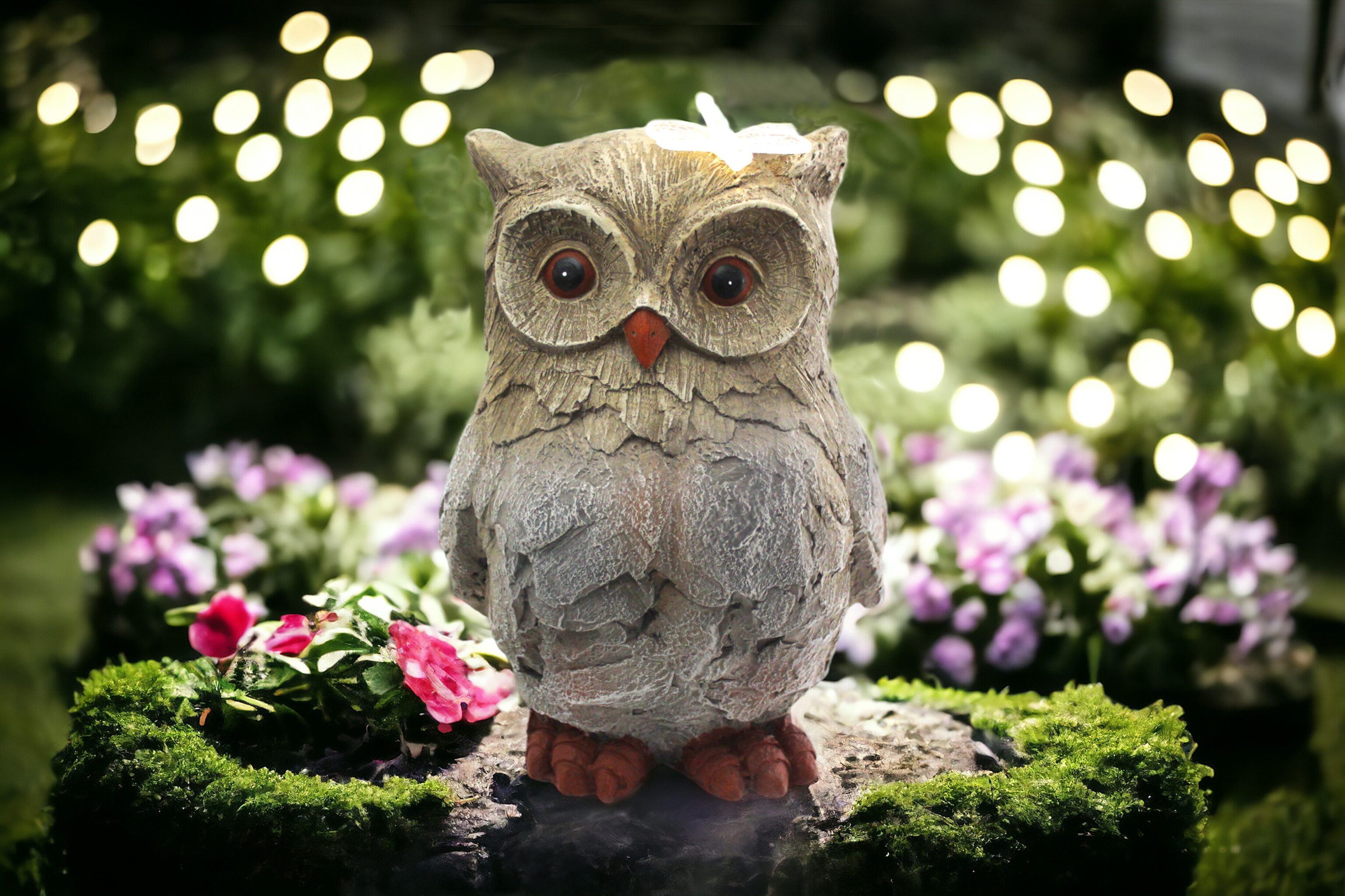 Arnusa Gartenfigur Eule mit Solarbeleuchtung Gartendekoration Steinoptik, (35 cm warmweiß), Tierfigur Solarlampe Gartendeko
