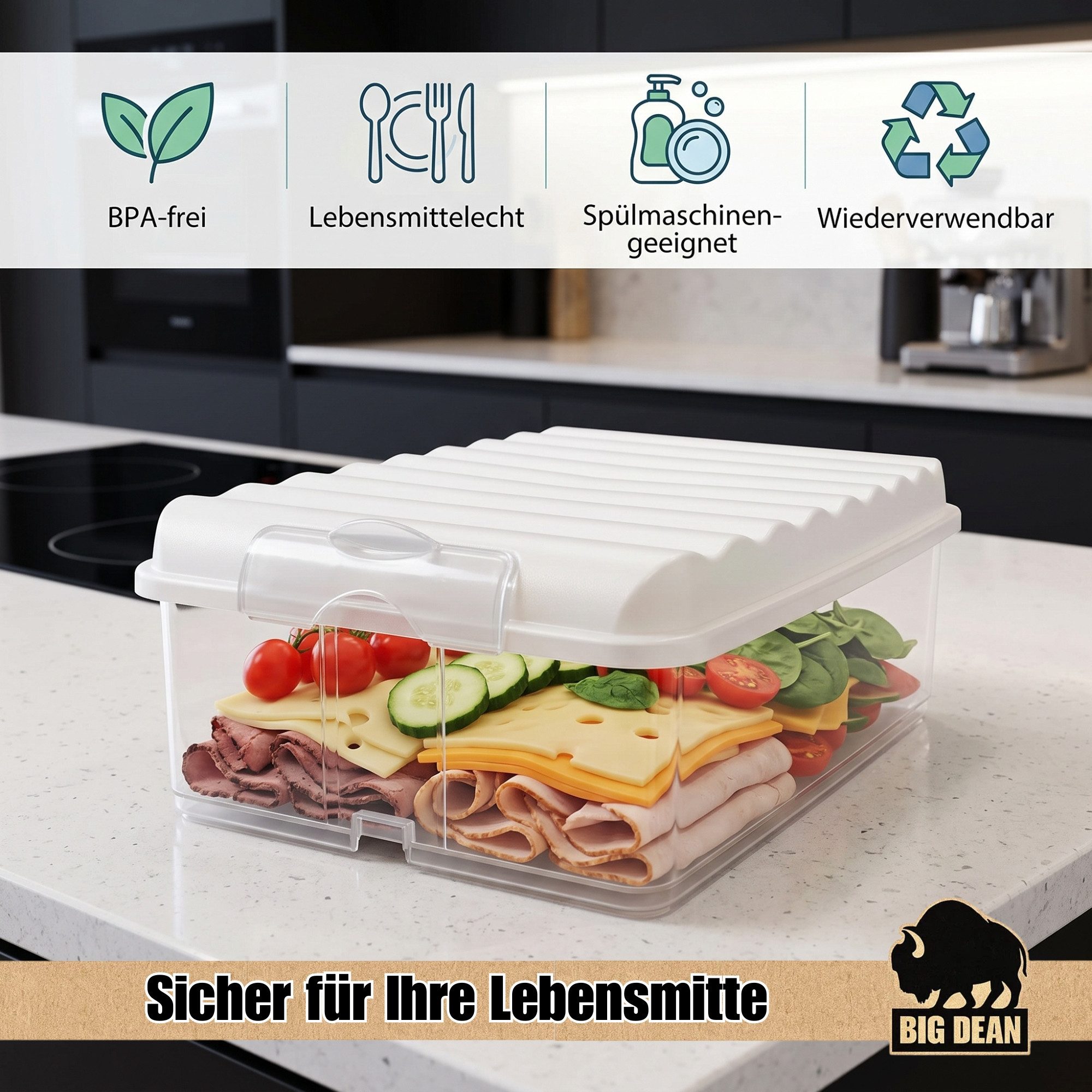 BigDean Frischhaltedose 3x Aufschnittboxen 2,5l stapelbare Kühlschrank Organizer Set, Kunststoff, (Mehrteiliges Set, 6-tlg), 100% BPA-frei, Spülmaschinengeeigne – Bild 5 von 5