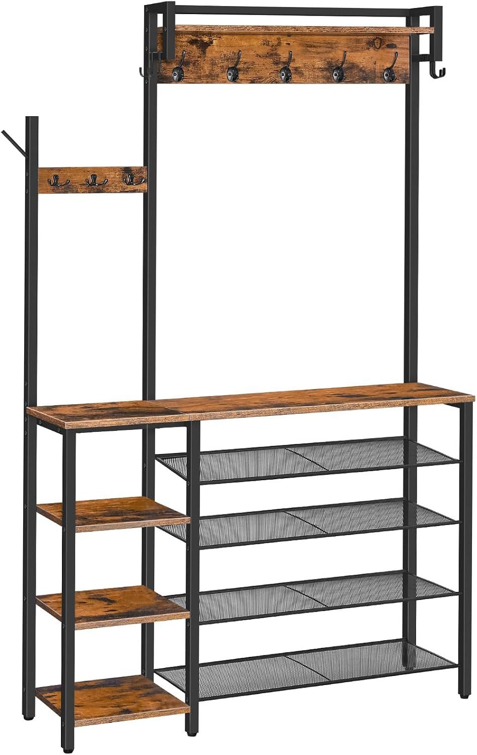 Hoobro Garderobenständer Garderobe, Kleiderständer mit Seitenregal 5 Ebenen Schuhablage, (Einzelartikel, 1 Garderobenständer mit Schuhablage und Seitenregal)