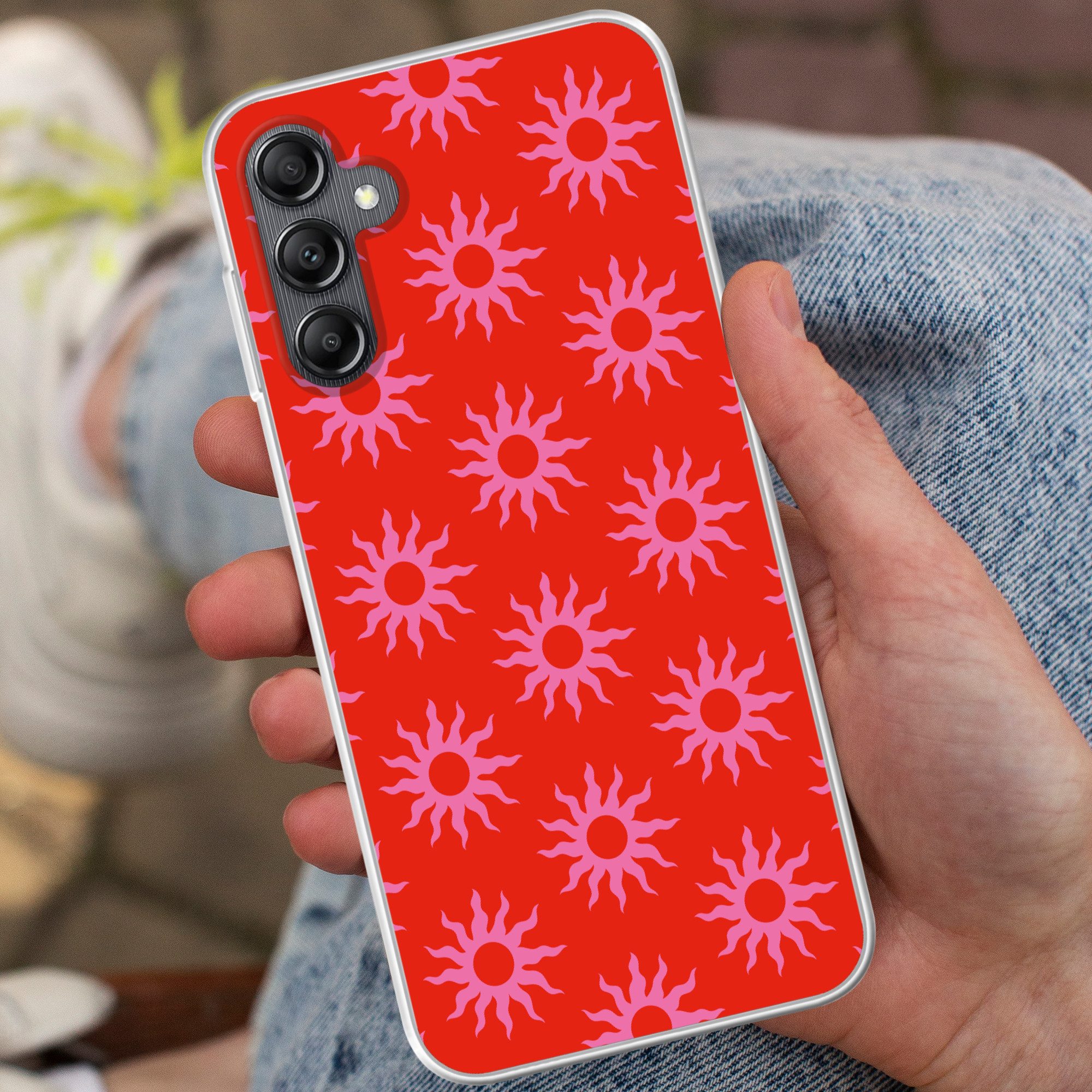 MuchoWow Handyhülle für Samsung Galaxy A14 5G Sonnen - Rot - Rosa - Muster - Sommer, Smartphone-Bumper, Print, Handy Schutzhülle Dünn