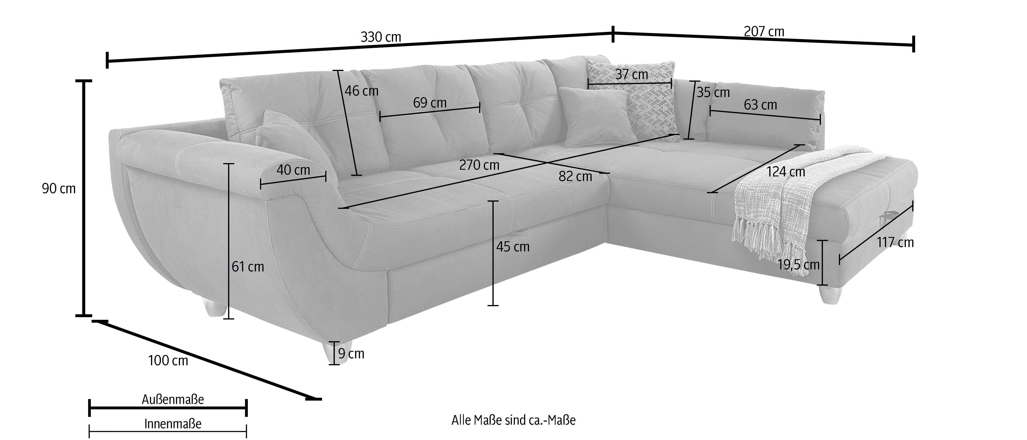 braun und Ecksofa großem Gästebett- Stauraum, Gruppe Jockenhöfer Nosagfederung Relaxfunktion, mit Maranello,