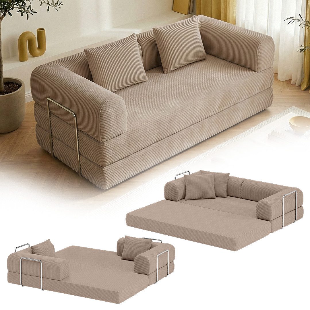 skølm Sofa & Sessel Lofn aus Vollschaum Cord, umwandelbar zum Schlafsofa/-Sessel, Beige, Cordsofa 200 cm breit, 2 Sitzer, kein Aufbau erforderlich, vakuumiert