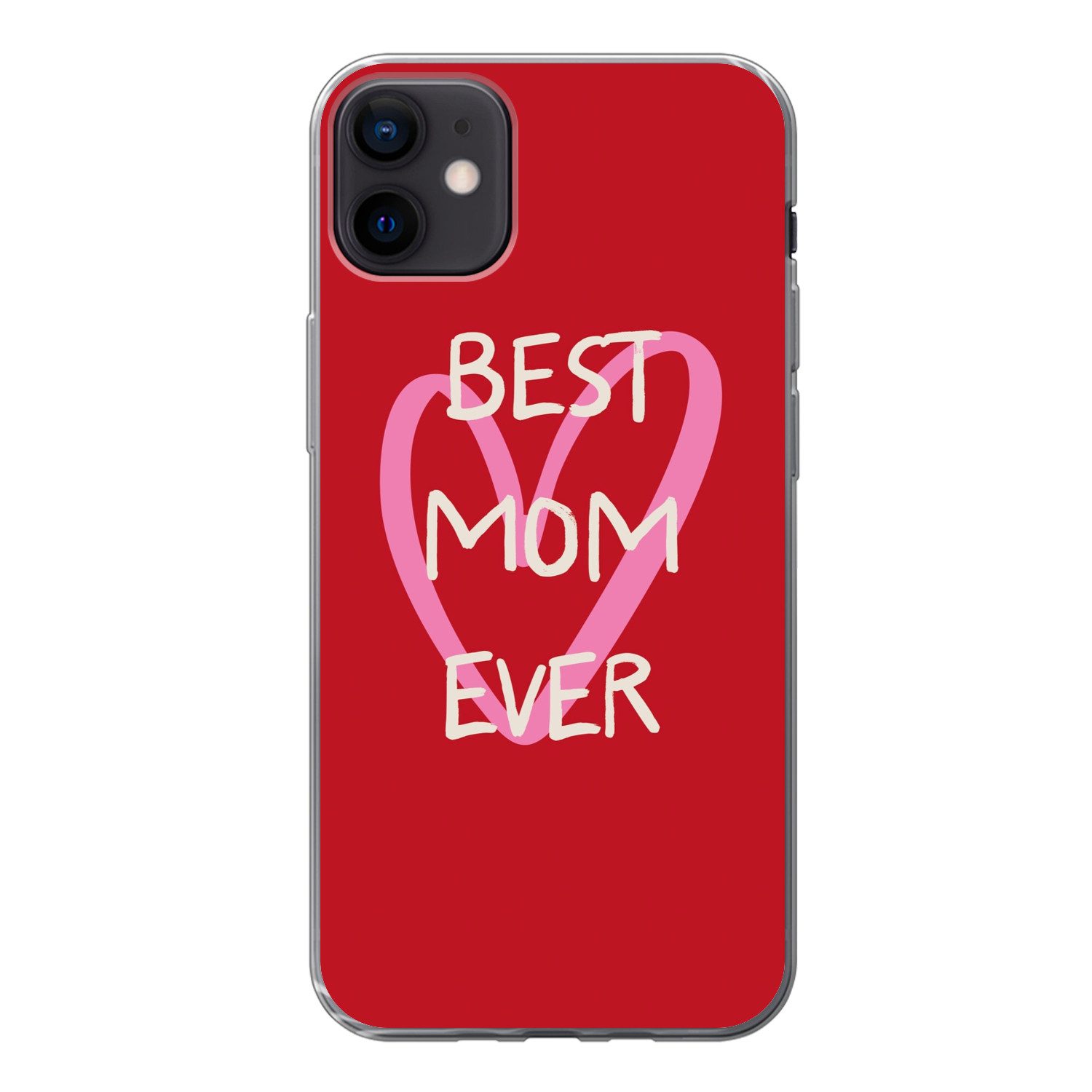 MuchoWow Handyhülle für Apple iPhone 12 Mini Mutter - Zitat - Herz - Rot, Smartphone-Bumper, Print, Handy Schutzhülle Dünn