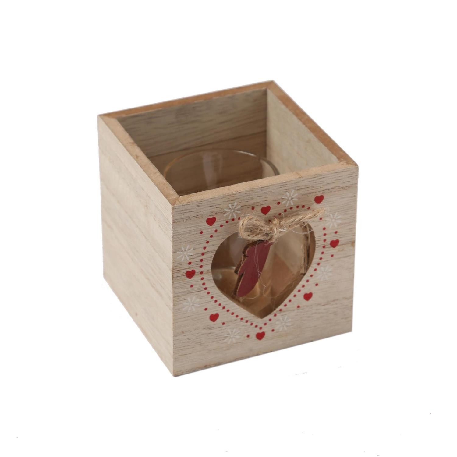 Windlicht Teelichthalter Handschuh Herz Motiv Windlicht Holz Glaseinsatz H: 9cm