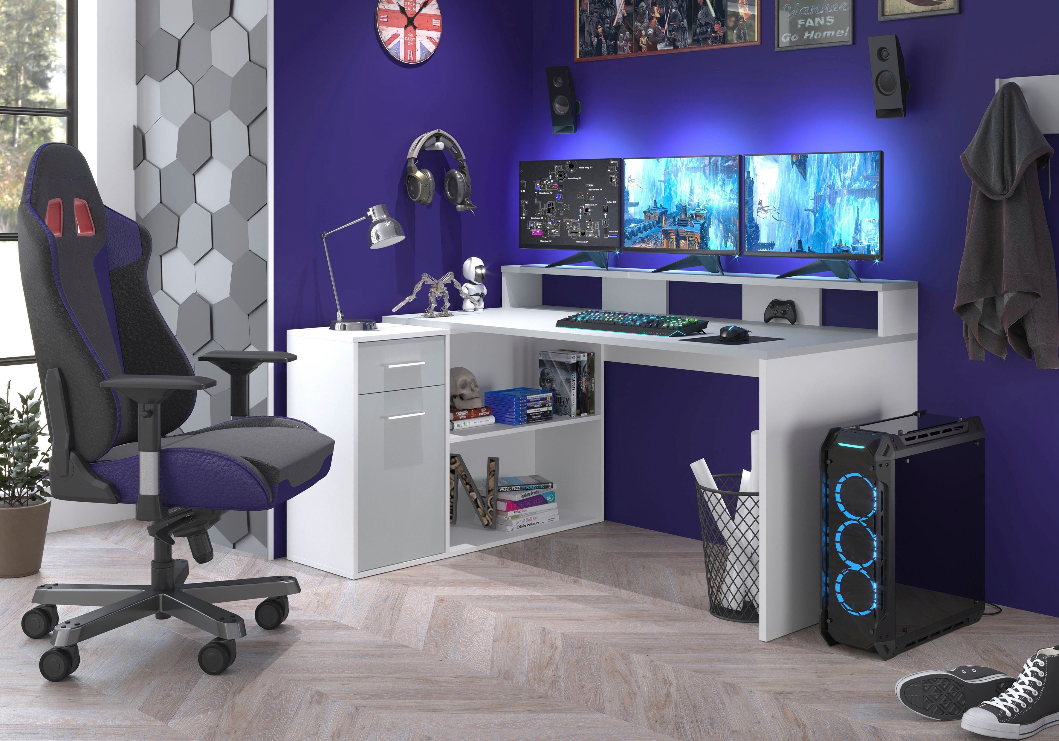Home affaire Schreibtisch Chester (2-St), Gamingtisch mit Lowboard - Arbeitstisch Maße (B/T/H) 160/115/92 cm