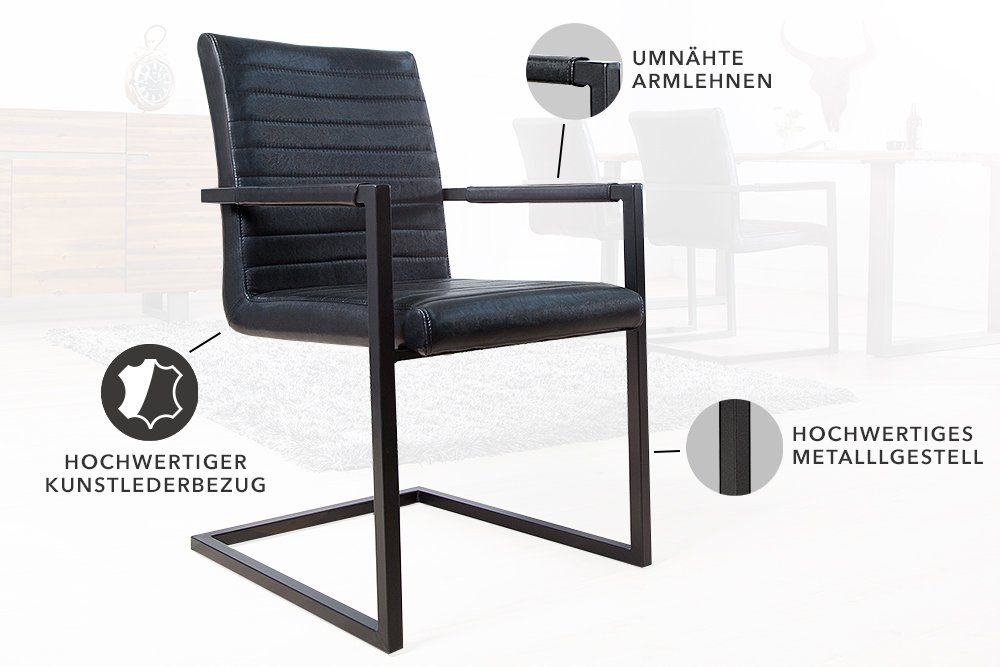 riess-ambiente Freischwinger LOFT antik schwarz / schwarz (Einzelartikel, 1 St), Esszimmer · Kunstleder · Metall · mit Armlehne · Industrial