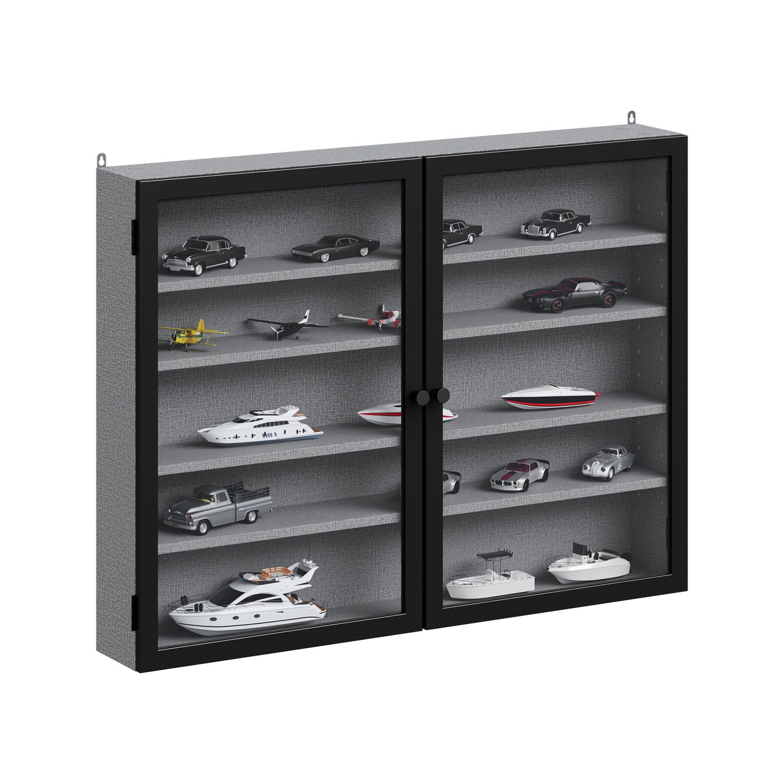 SoBuy Hängevitrine FSB113, Wandschrank mit Glastüren, schmal und modern (1er Set) mit 4 verstellbaren Einlegeböden und Magnetverschluss
