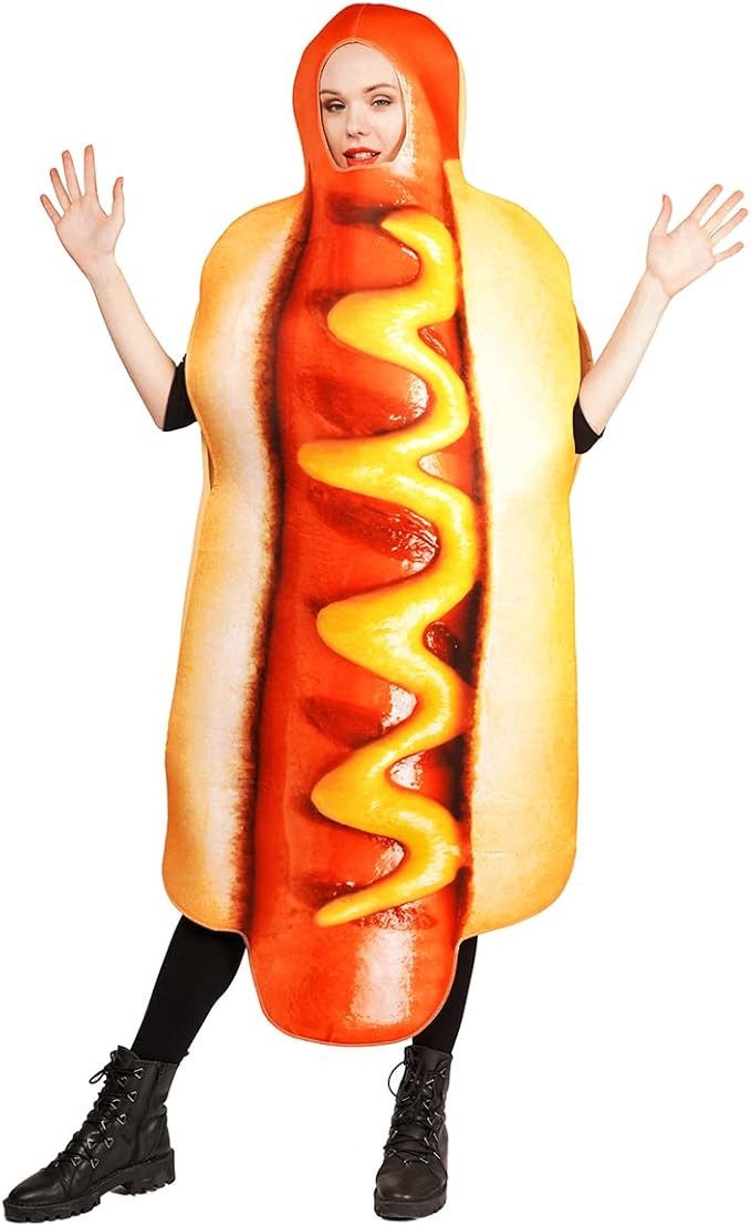 PartyFlamingo Lebensmittel-Kostüm Hot Dog Kostüm für Erwachsene mit Senf und Ketchup Einheitsgröße