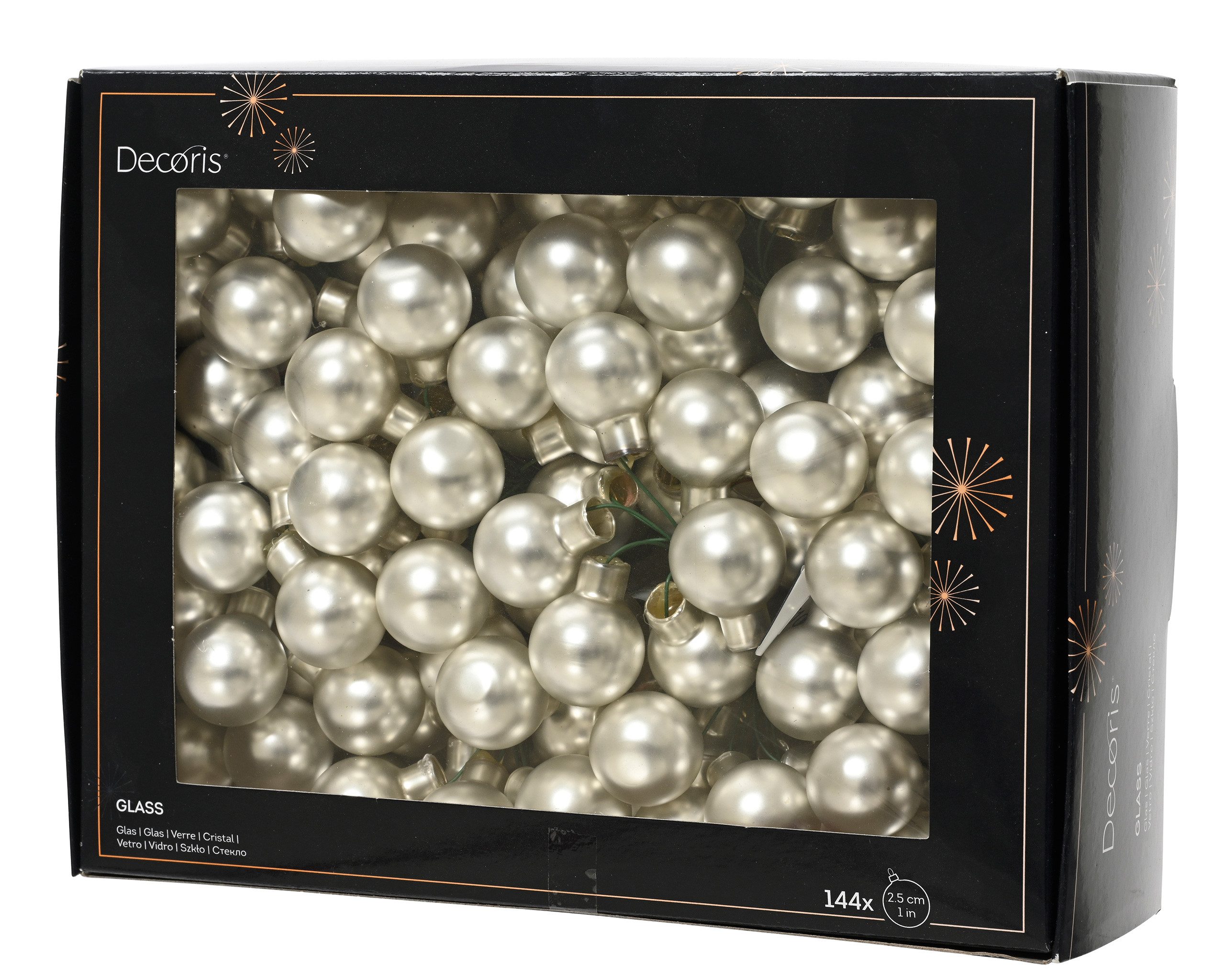 Kaemingk Christbaumschmuck, Weihnachtskugeln am Draht 2,5cm Glas 144 Stück - Silber matt