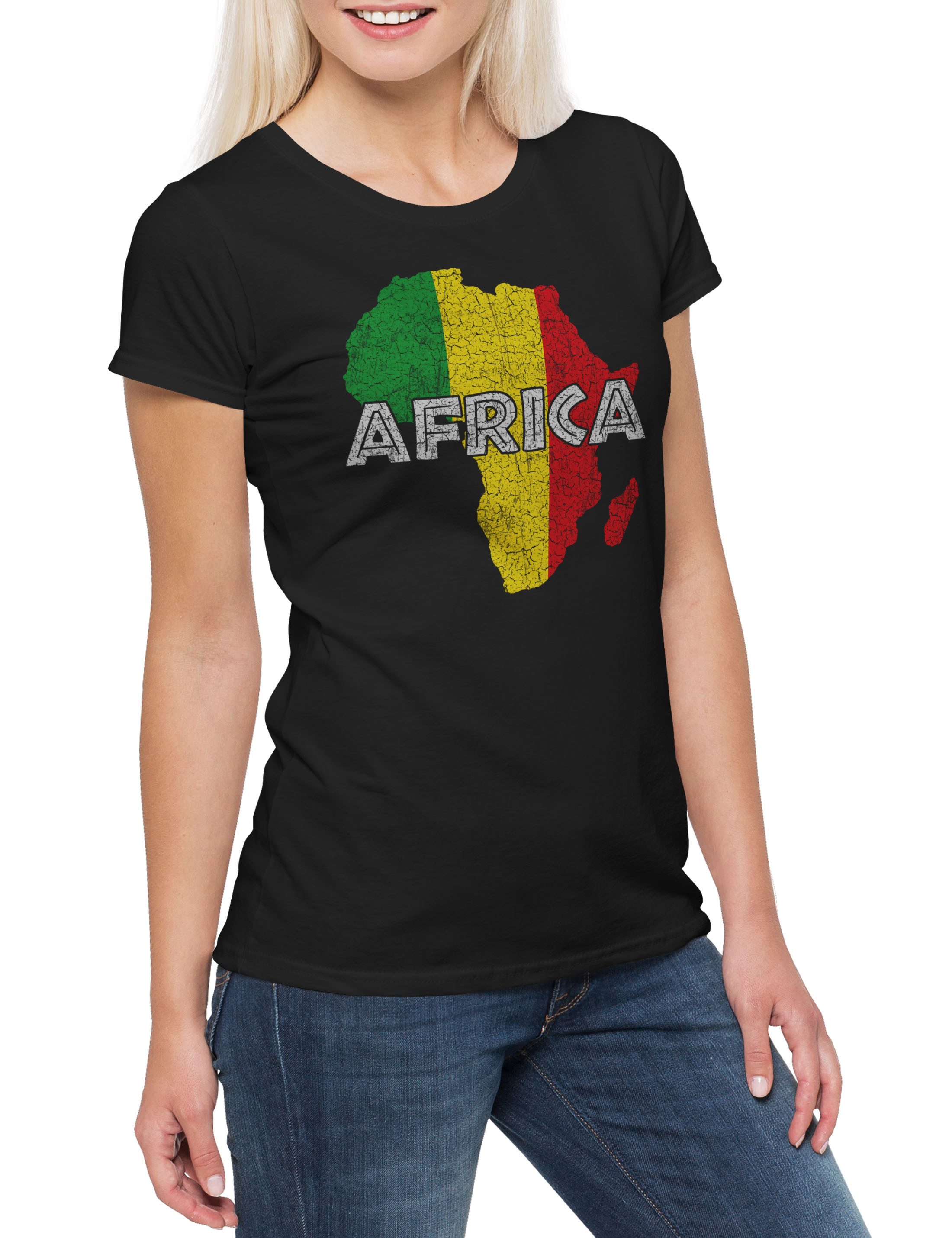 Print-Shirt Reggae Africa Damen T-Shirt Zion Music Jah Babylon Musikfari Bob