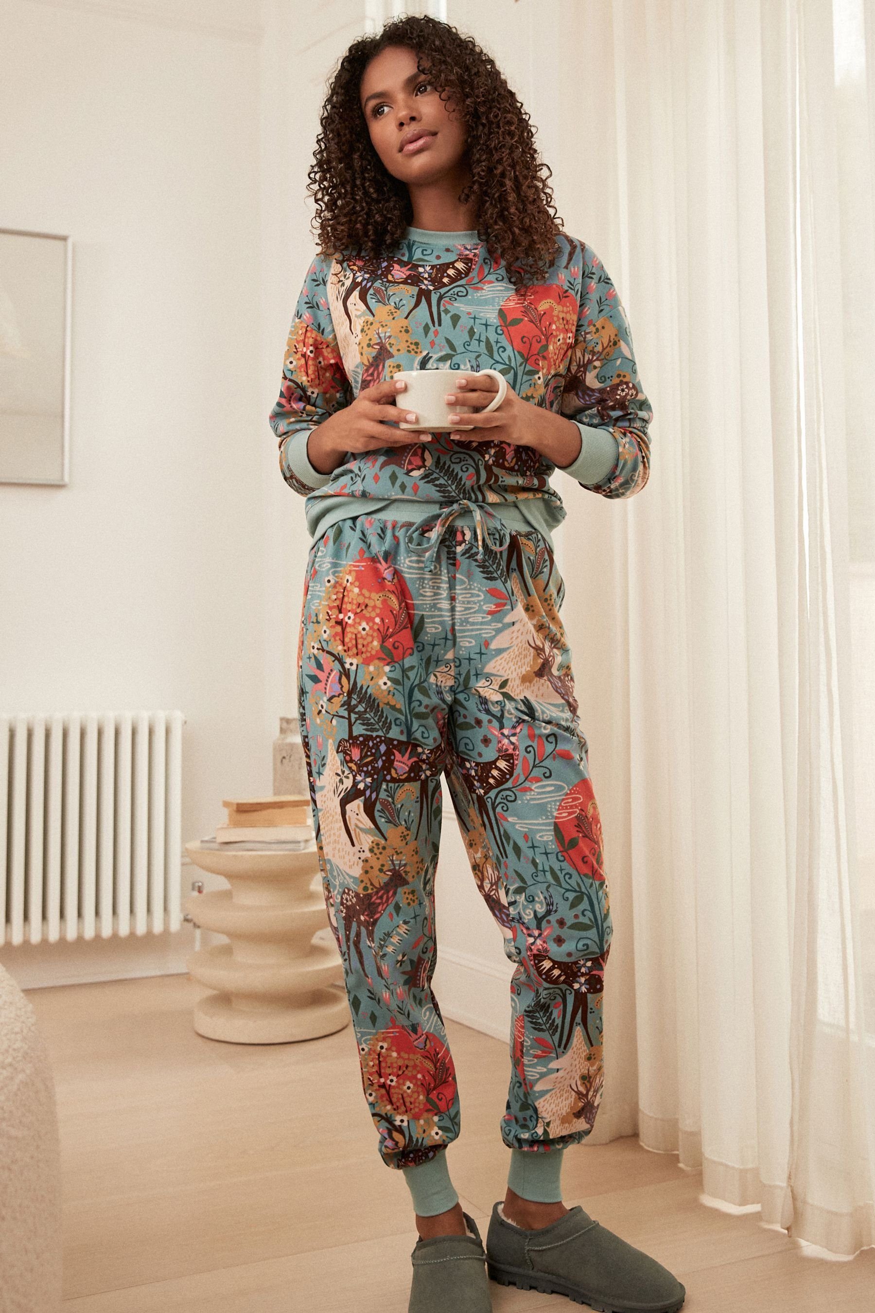 Woodland Pyjama Bequemer Next Pyjama (2 und superweicher Teal Blue tlg)