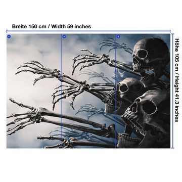 wandmotiv24 Fototapete Skelett Totenkopf blau grau, glatt, Wandtapete, Motivtapete, matt, Vliestapete