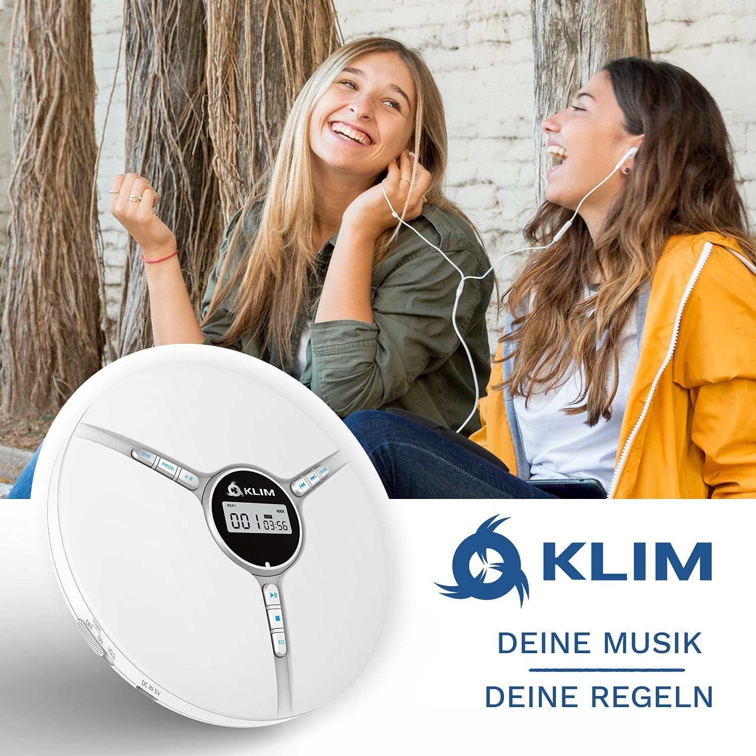 KLIM Tragbarer Discman, inklusive Kopfhörer (hochwertiger unverwechselbares Stereo-CD CD-Spieler Hörerlebnis) Weiß Player für