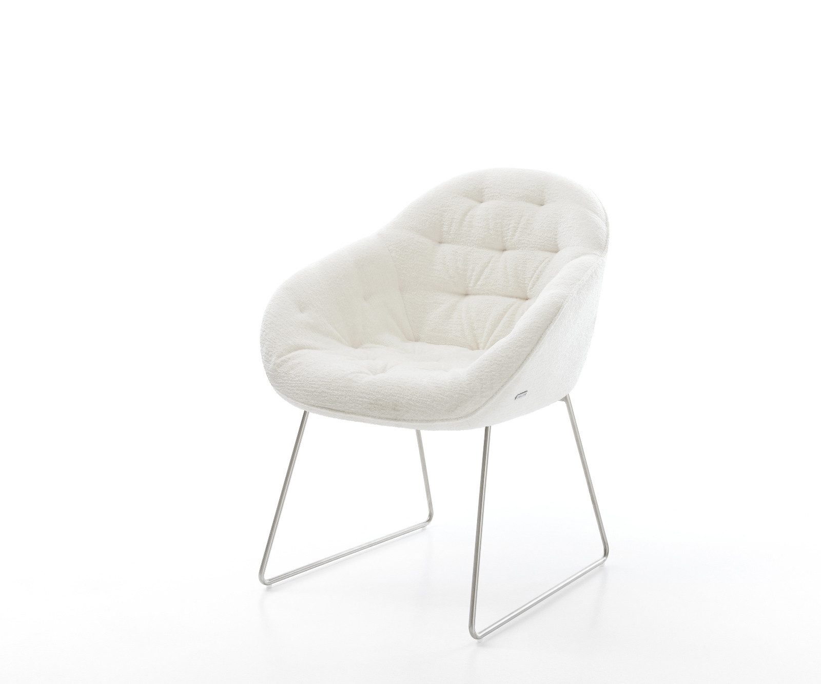 DELIFE Polsterstuhl Gaio-Flex, Kufengestell Edelstahl Bouclé Soft Beige