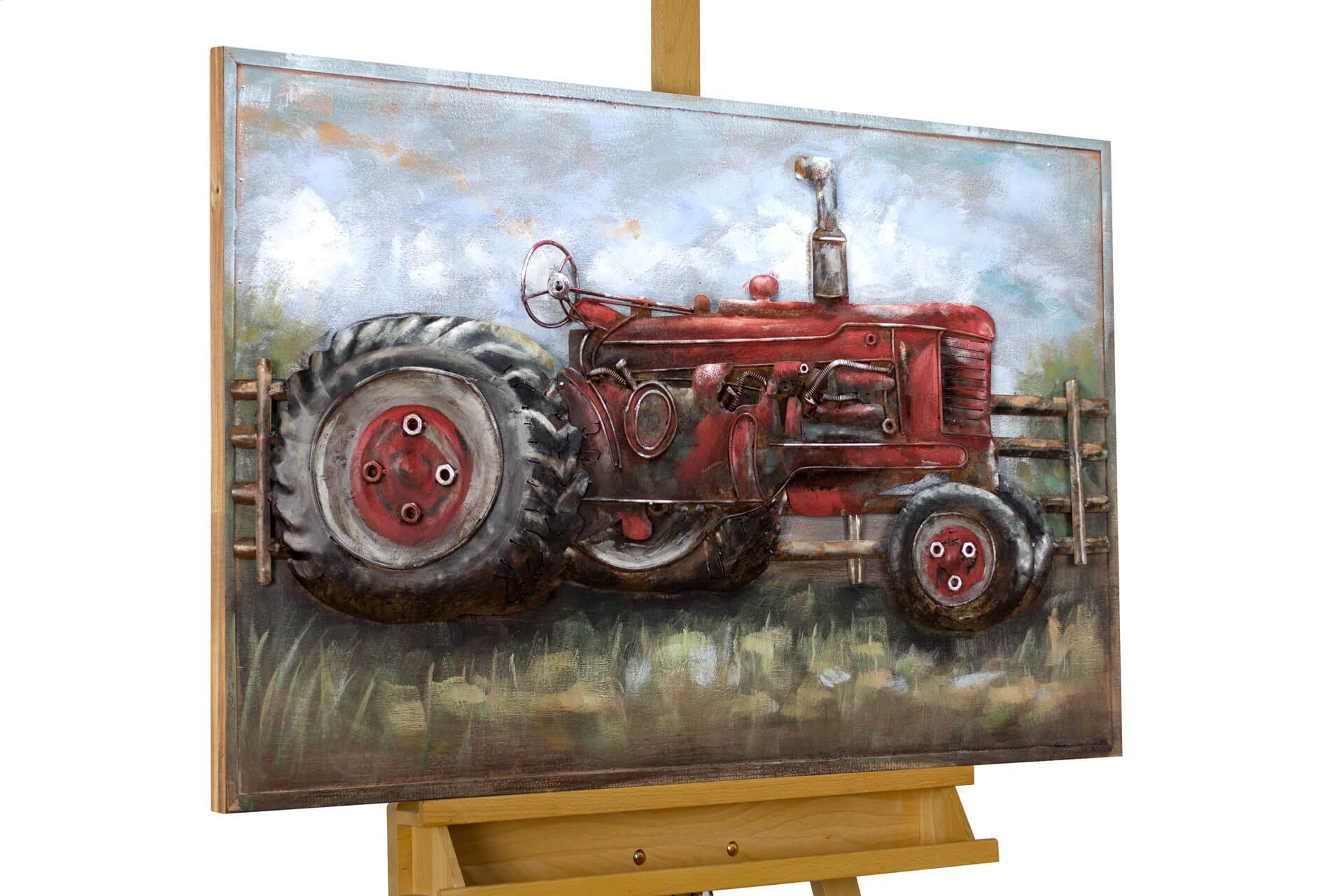KUNSTLOFT Metallbild Schönes Landleben 90x60 cm, handgefertiges Wandrelief 3D